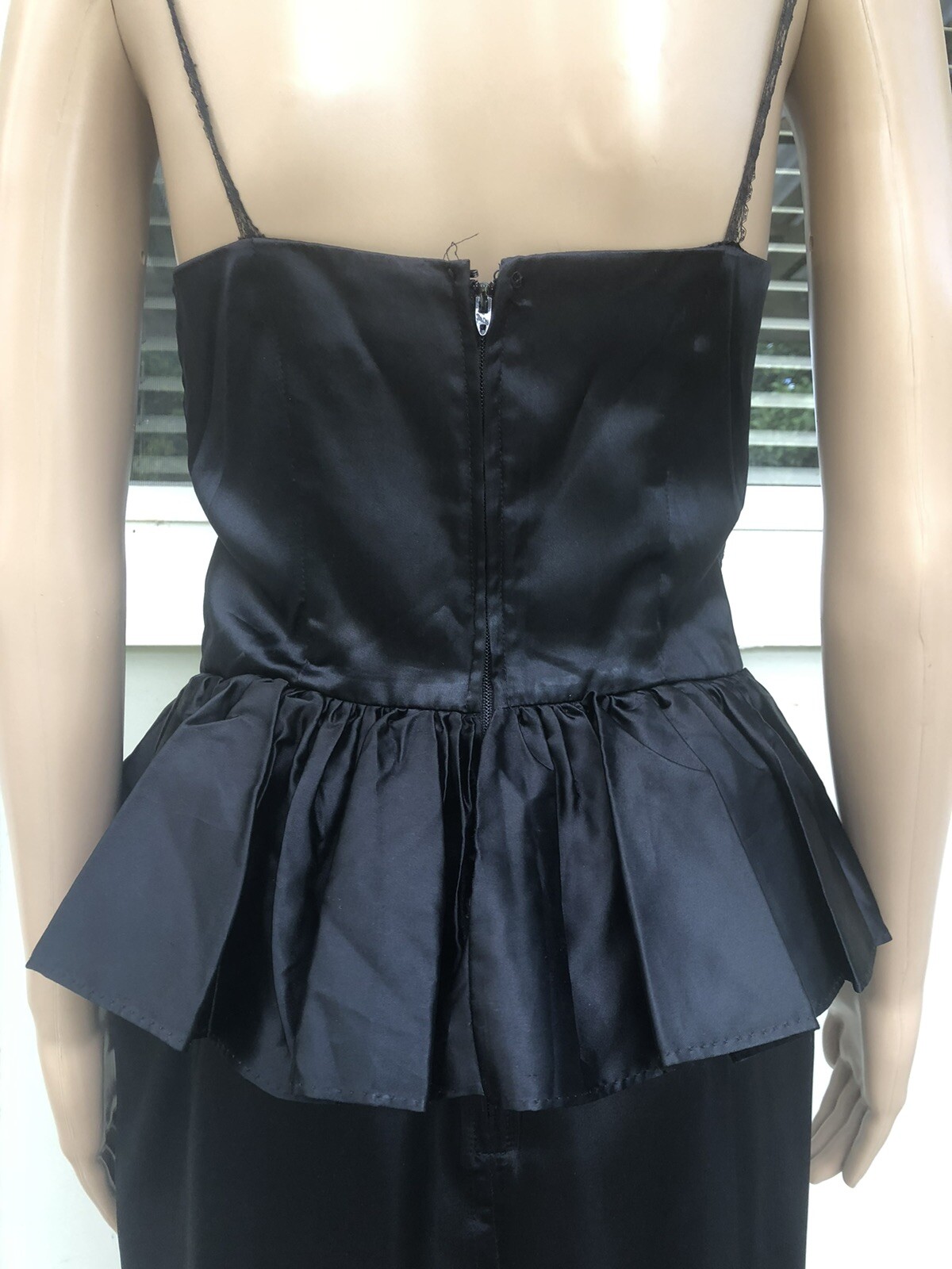 Vtg 80s Glenrob USA Black Sequin Strappy Cocktail Party Evening Dress S