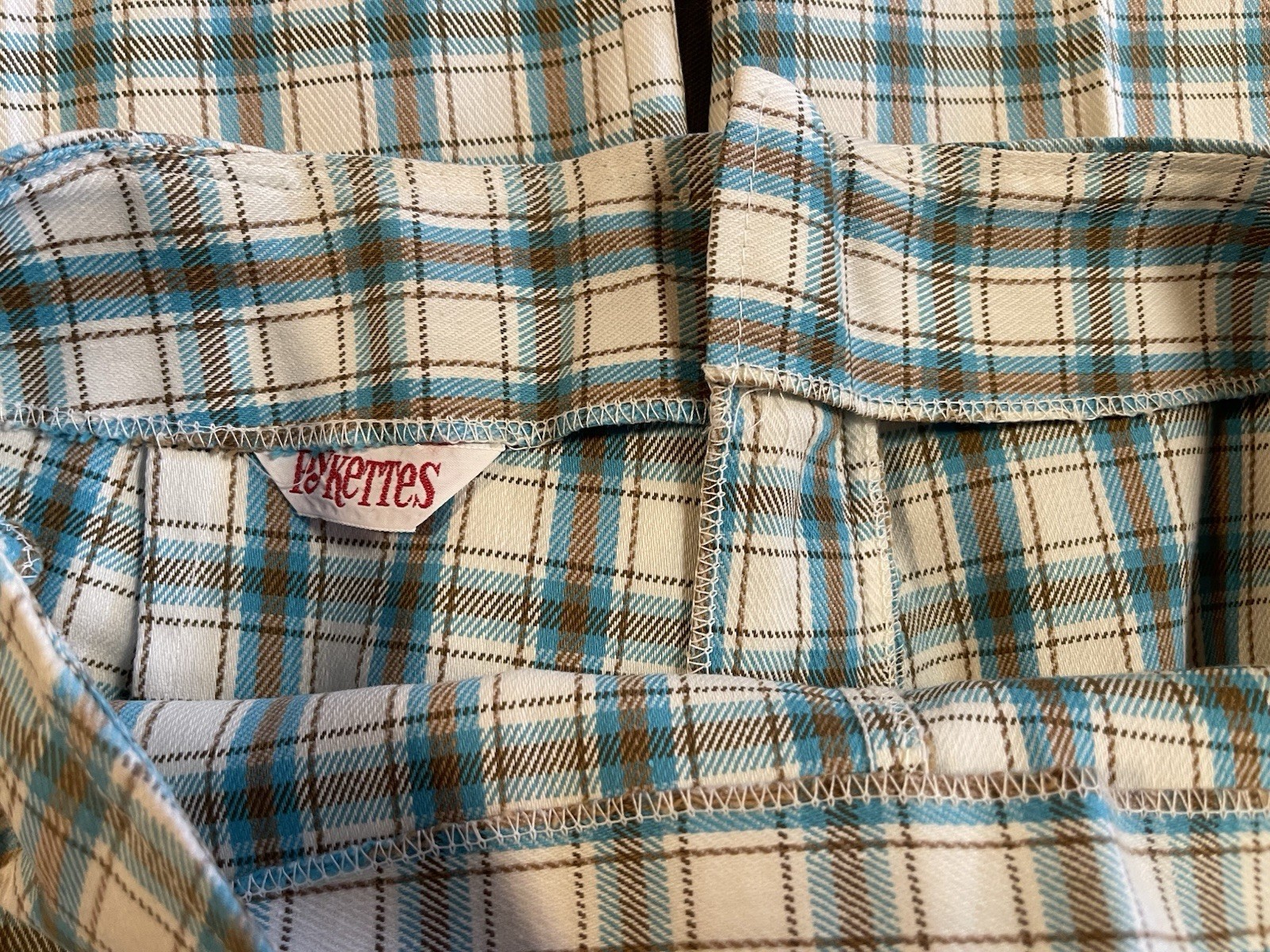 Vintage 70s PYKETTES Womens 30 x 27 White Blue Plaid Ankle Pants