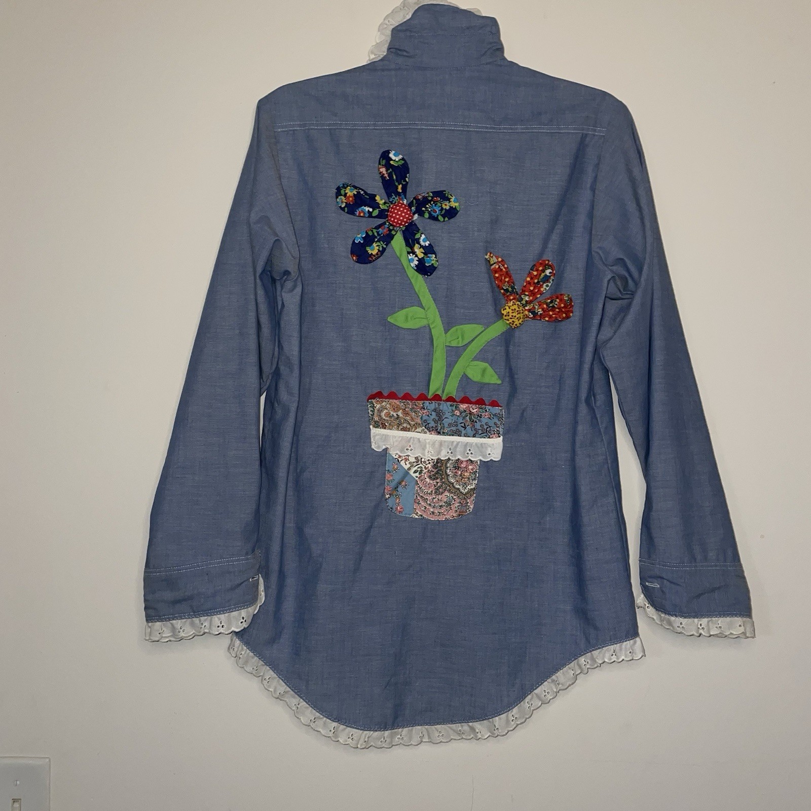 Big Mac JCPenny Vintage Flower Appliqué Lace Lined Women’s M Button Up
