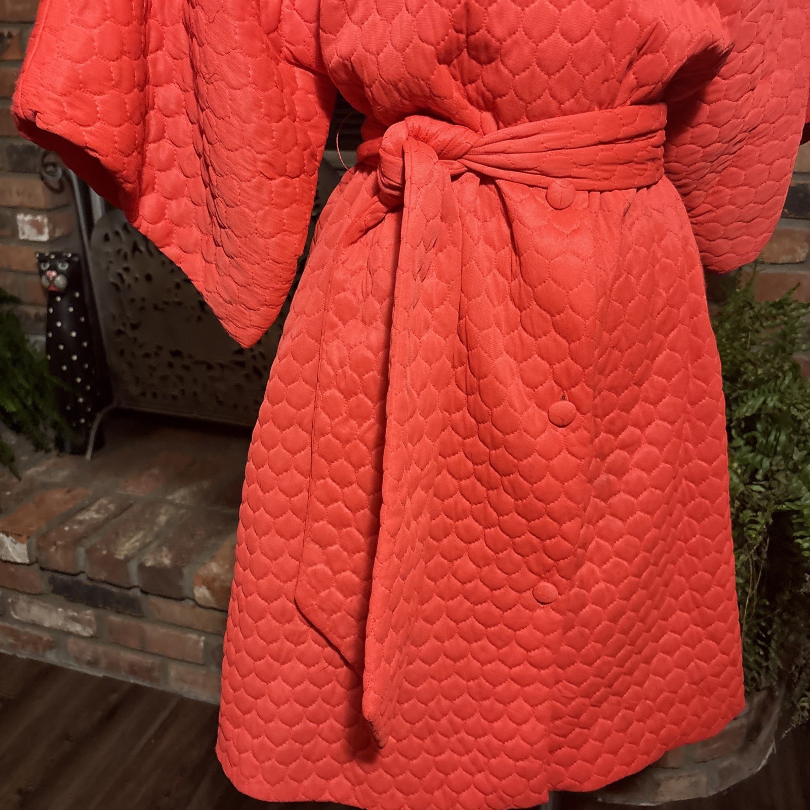 Vtg 70s Women’s Quilted Coral Orange Robe Penney’s Loungewear One Size
