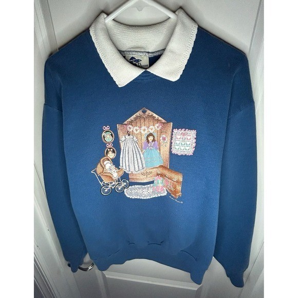 Vintage 90’s Single Stitch Victorian Doll Country Cottage Core Granny Sweatshirt