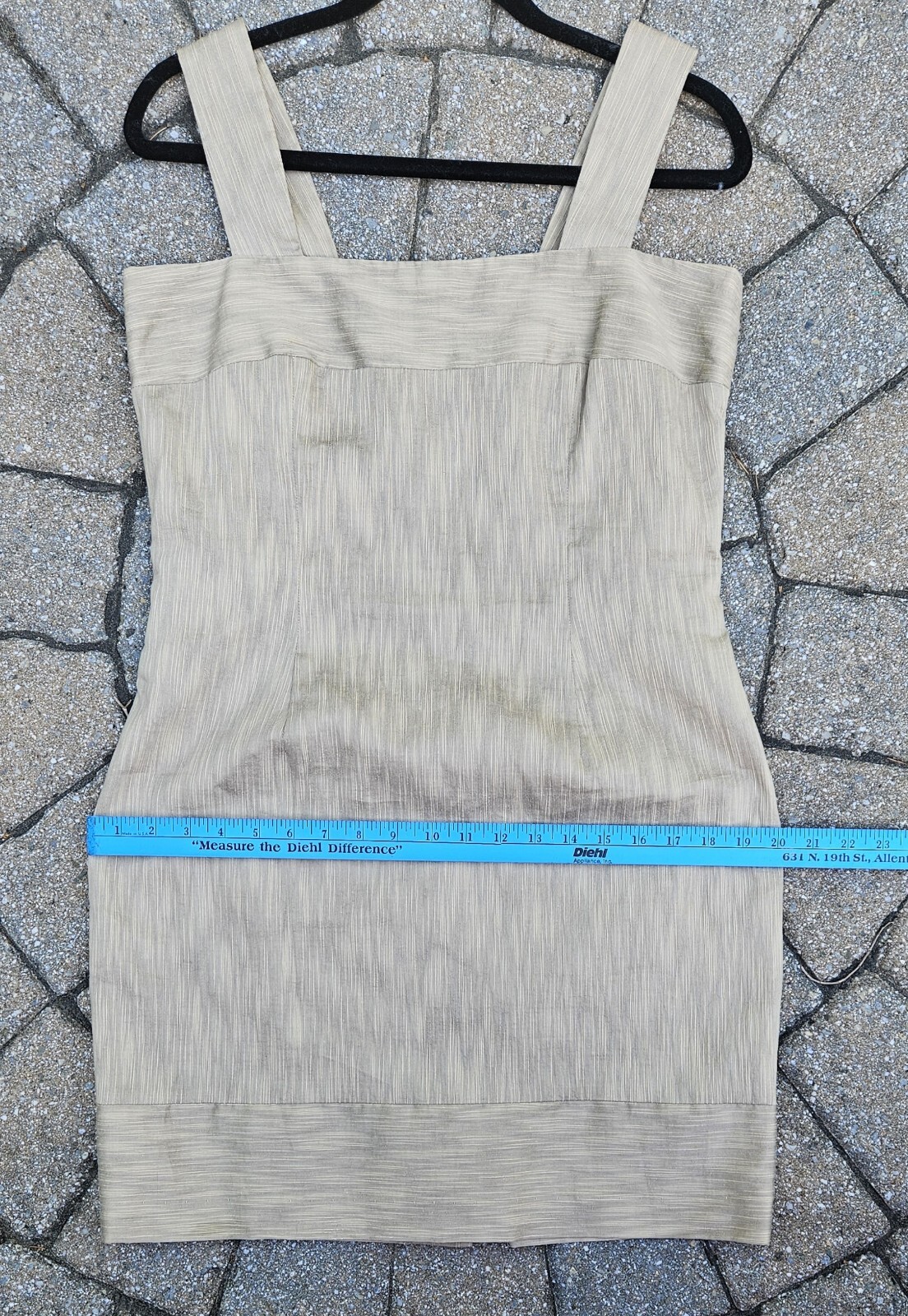 Anthropologie Golden Tan Sheath Dress Texture Square Neckline Chic Isabella Bird