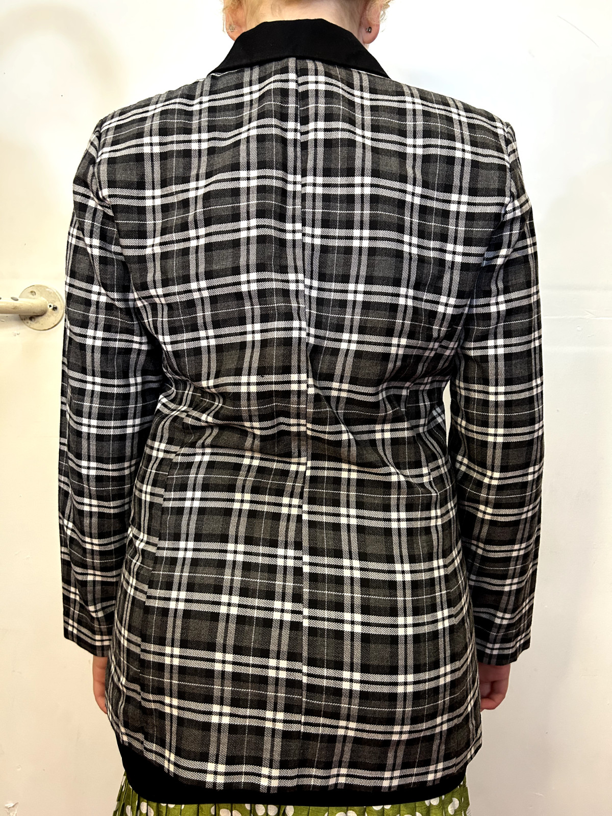 Vintage Australian 1980s Ozti Black White Plaid Blazer Double Breasted AU 8/S