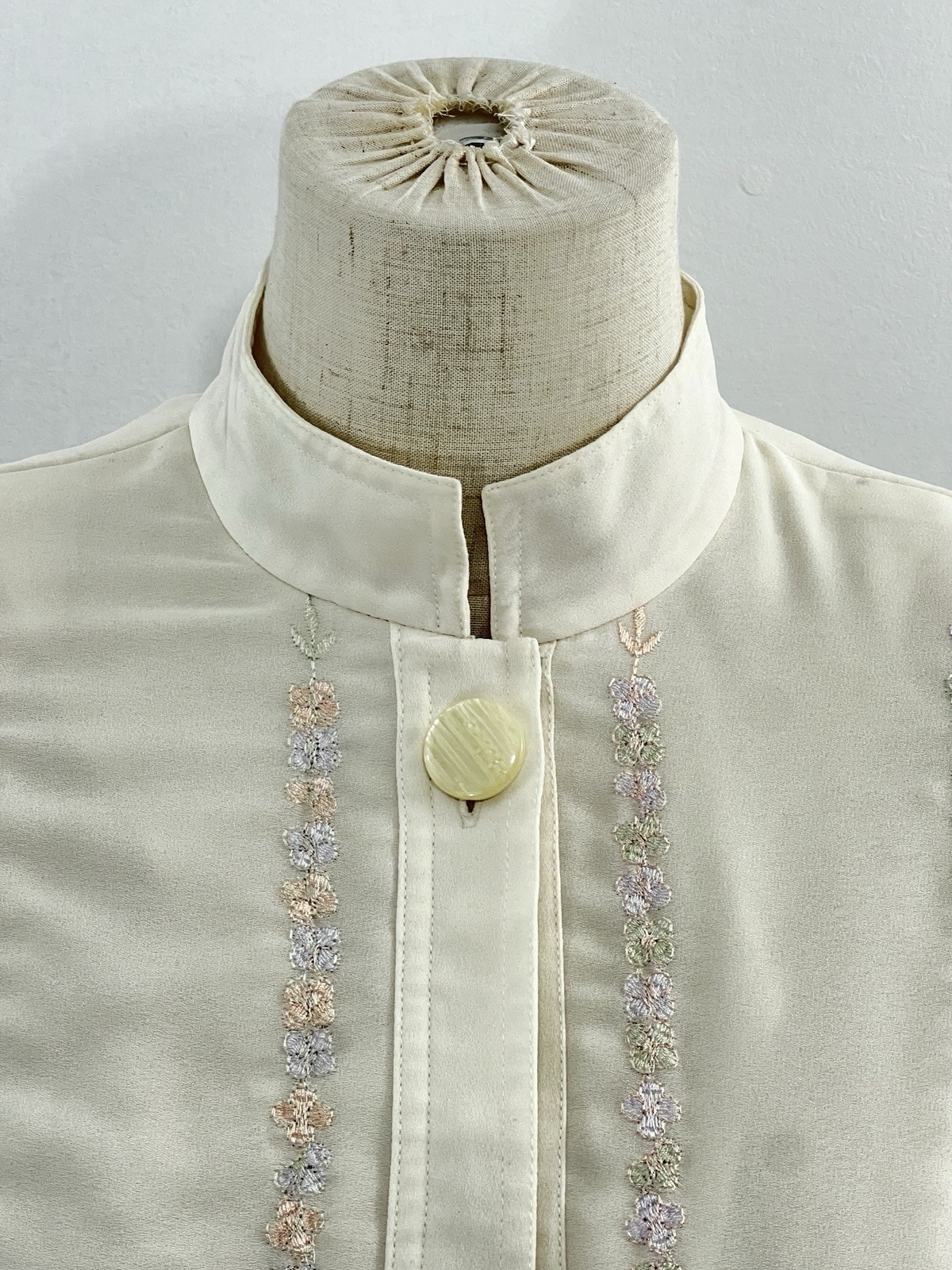 VTG Leslie Fay Dress 80s Secretary Ivory Floral Embroidery 12 Geek Librarian