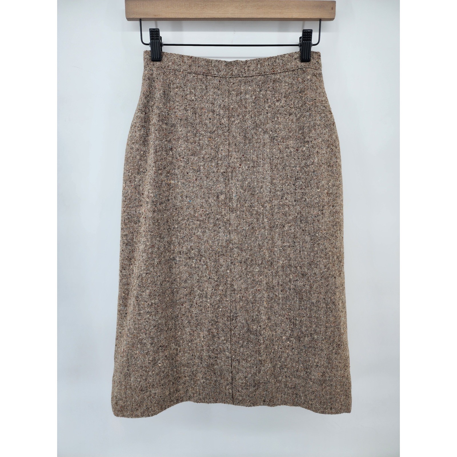 Vintage Brown Tweed Wool Blend Pencil Skirt Size 24″
