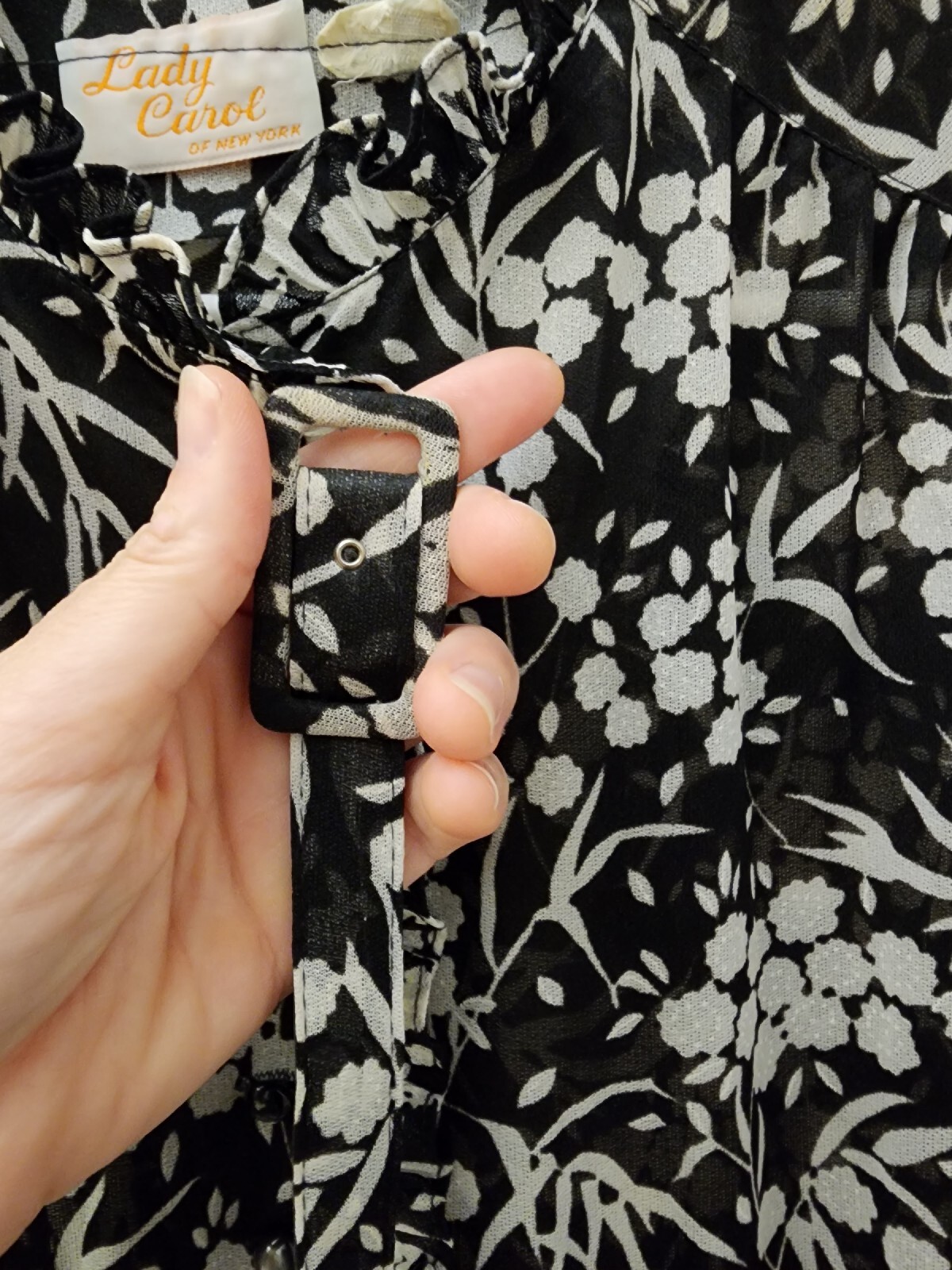 VTG Lady Carol Of New York Sheer Sleeveless Floral Black & White Dress Size 12