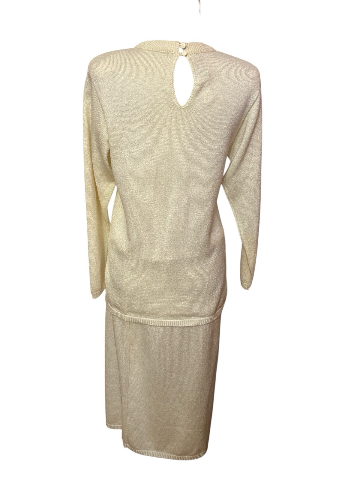 Vintage SCHRADER KNIT Skirt /Blouse Set Size 8 Womens Ivory Color 70s/80s Office