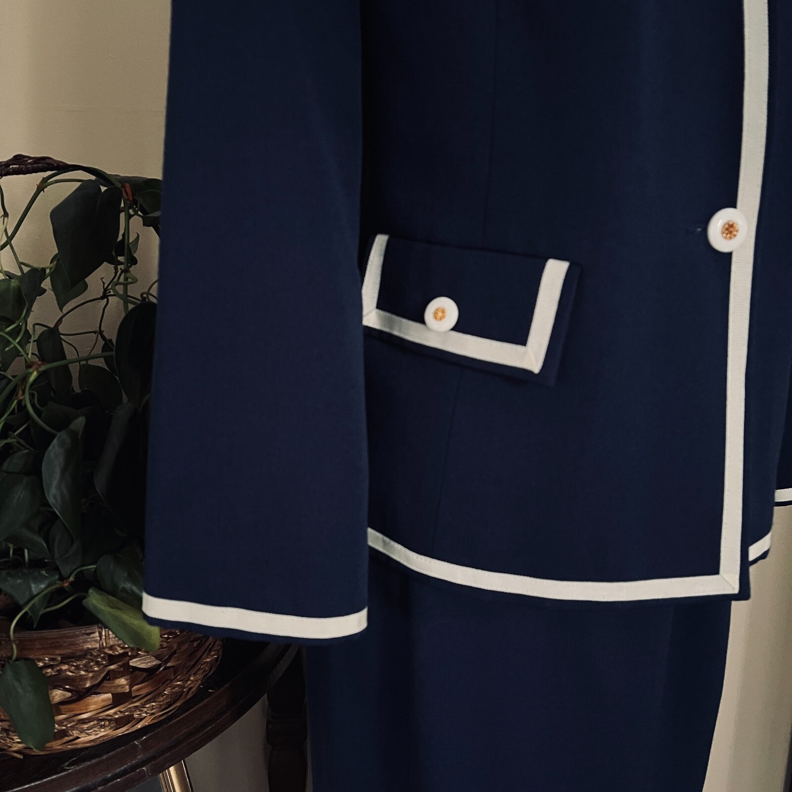 Diane Roberts Vintage Navy Blue Nautical Dress sz 14H Gold Star Buttons 3 piece