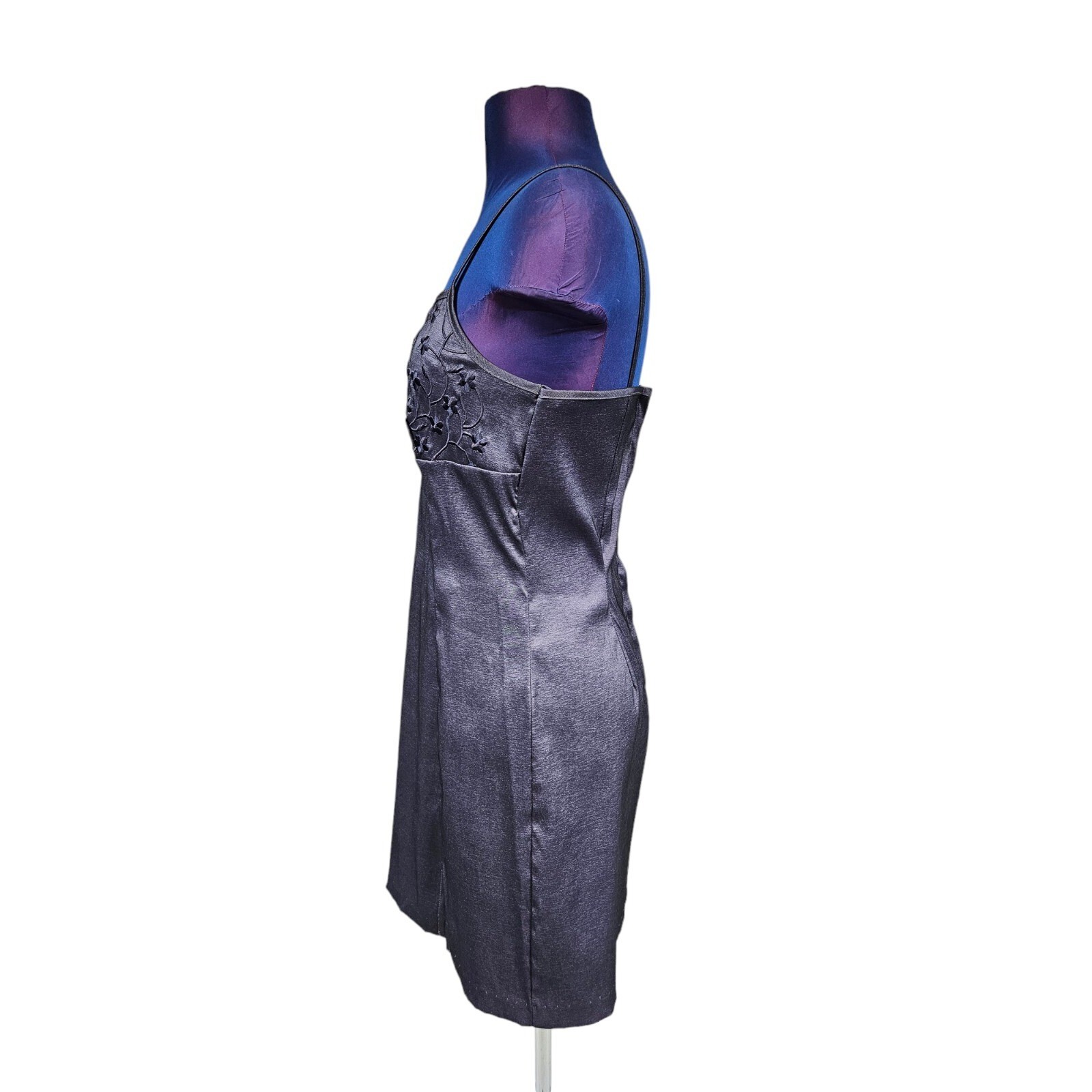 Vintage 90s La Belle Iridescent Purple Embroidered Satin Mini Dress Size 7 A37