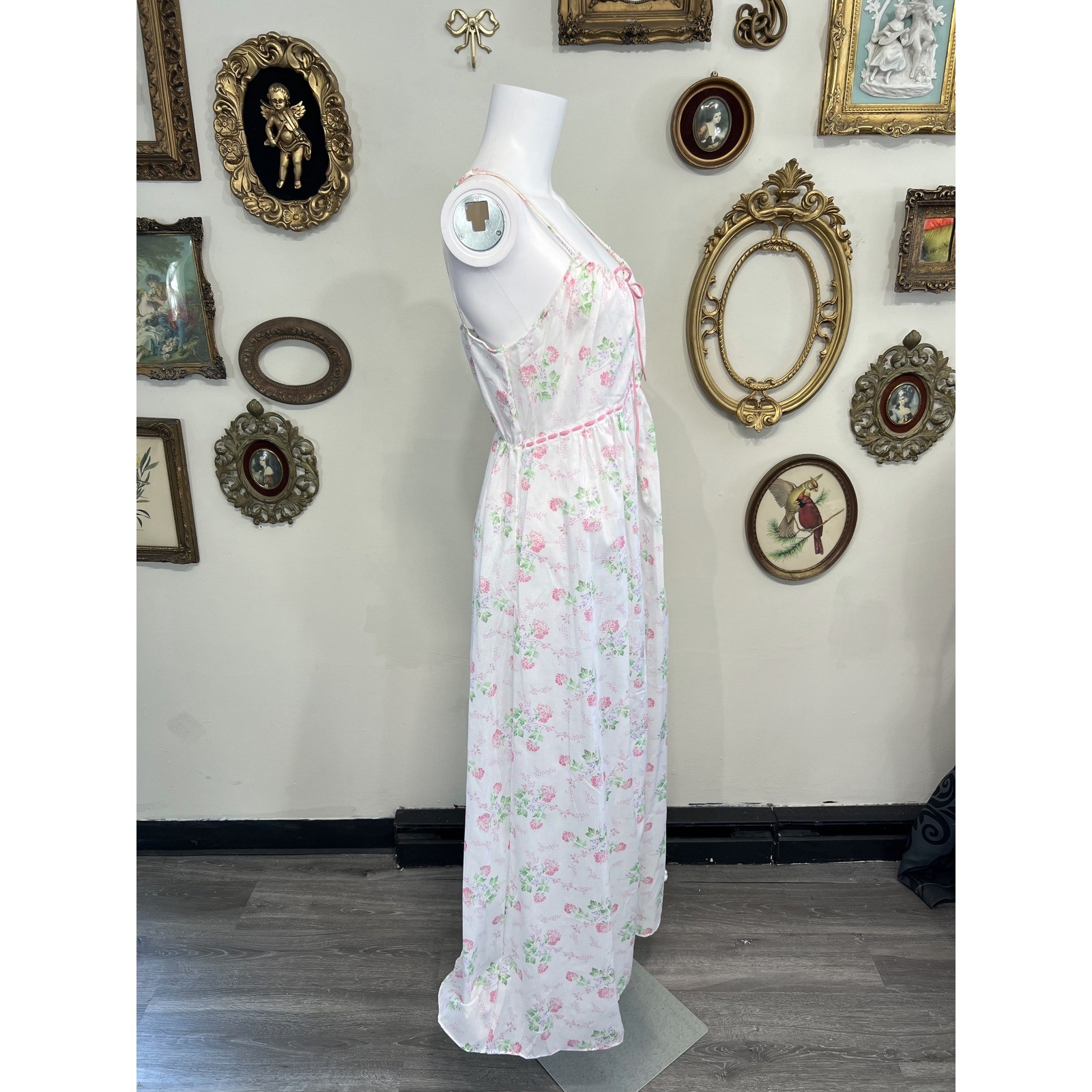 Vintage Komar Deadstock NWT Floral Sheer Gauze Spaghetti Strap Maxi Dress Size L