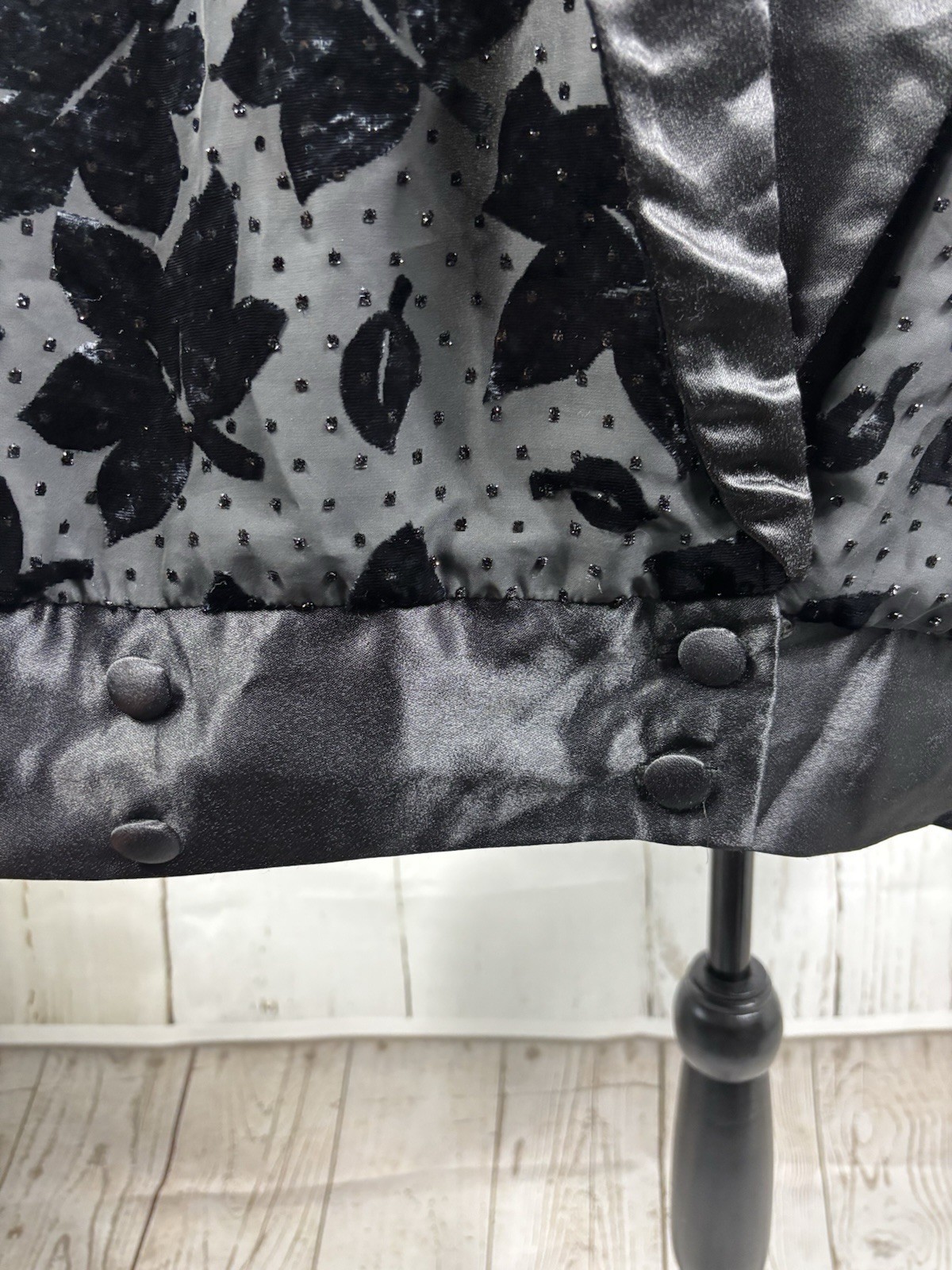 Vintage Velvet Satin Floral Patra Open Jacket Cardigan Satin Shawl Collar Sz XL
