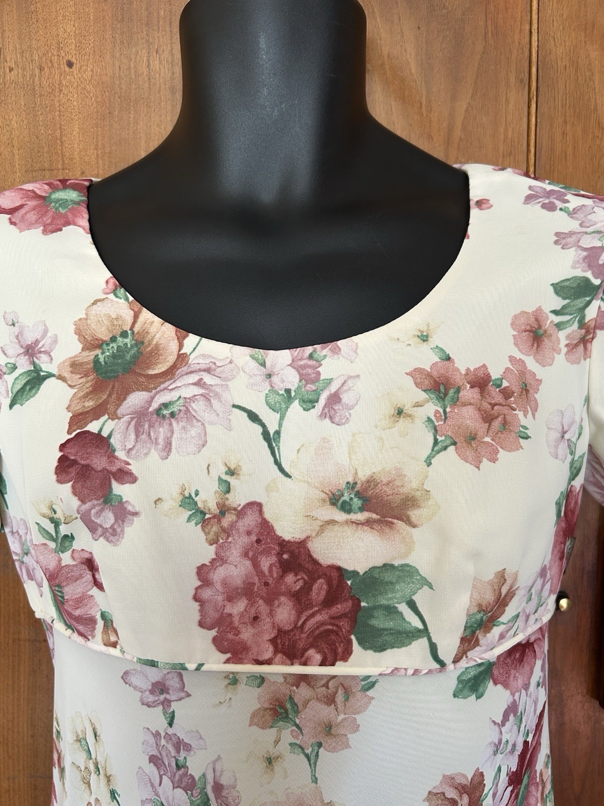 VTG 90s Donna Ricco Chiffon Floral Babydoll Midi Dress 4P Tie Back Fairy Cottage