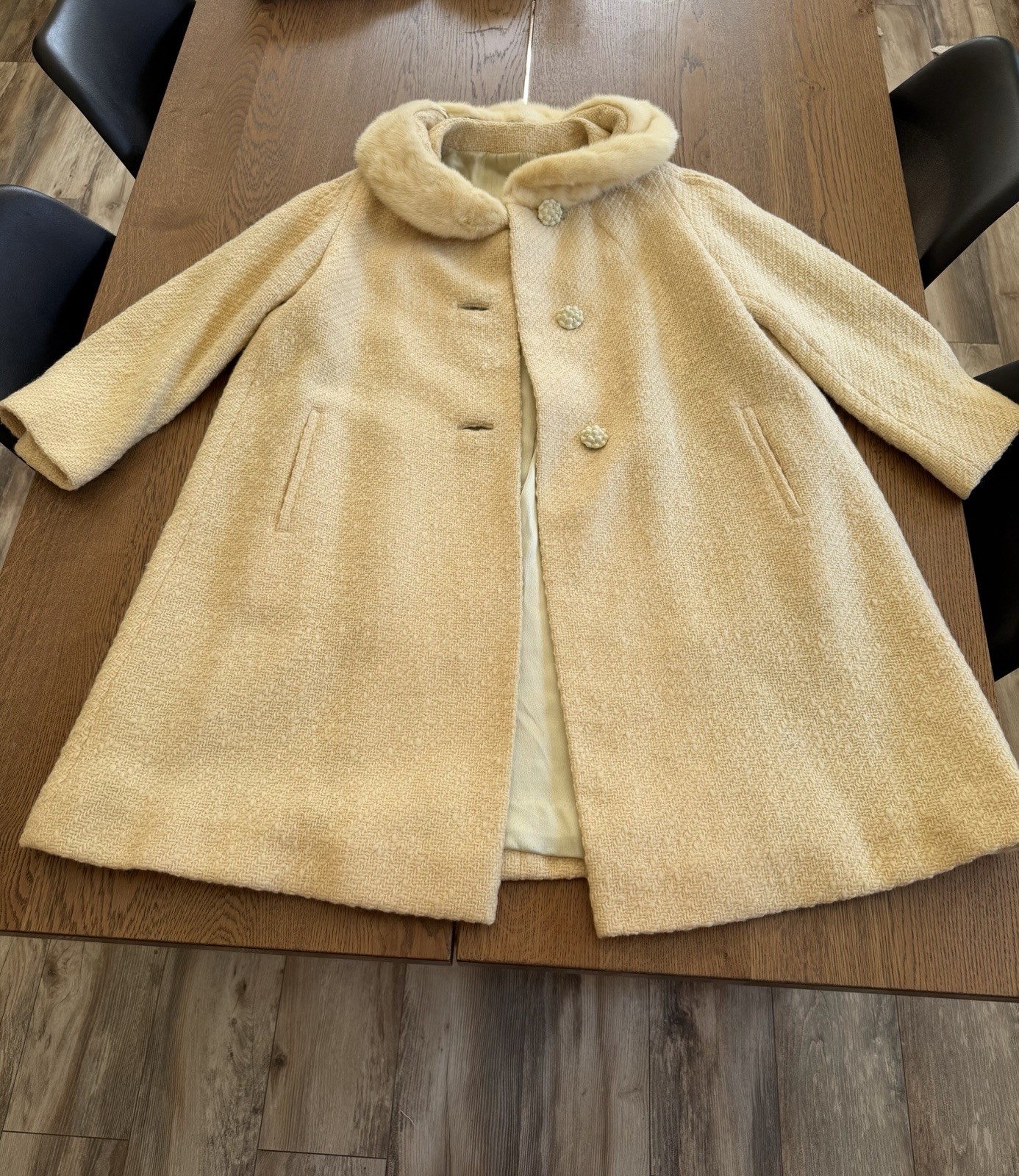 Vintage 1950s 1960s Betti Brent Cream Wool Swing Coat Blonde Mink Fur Collar M