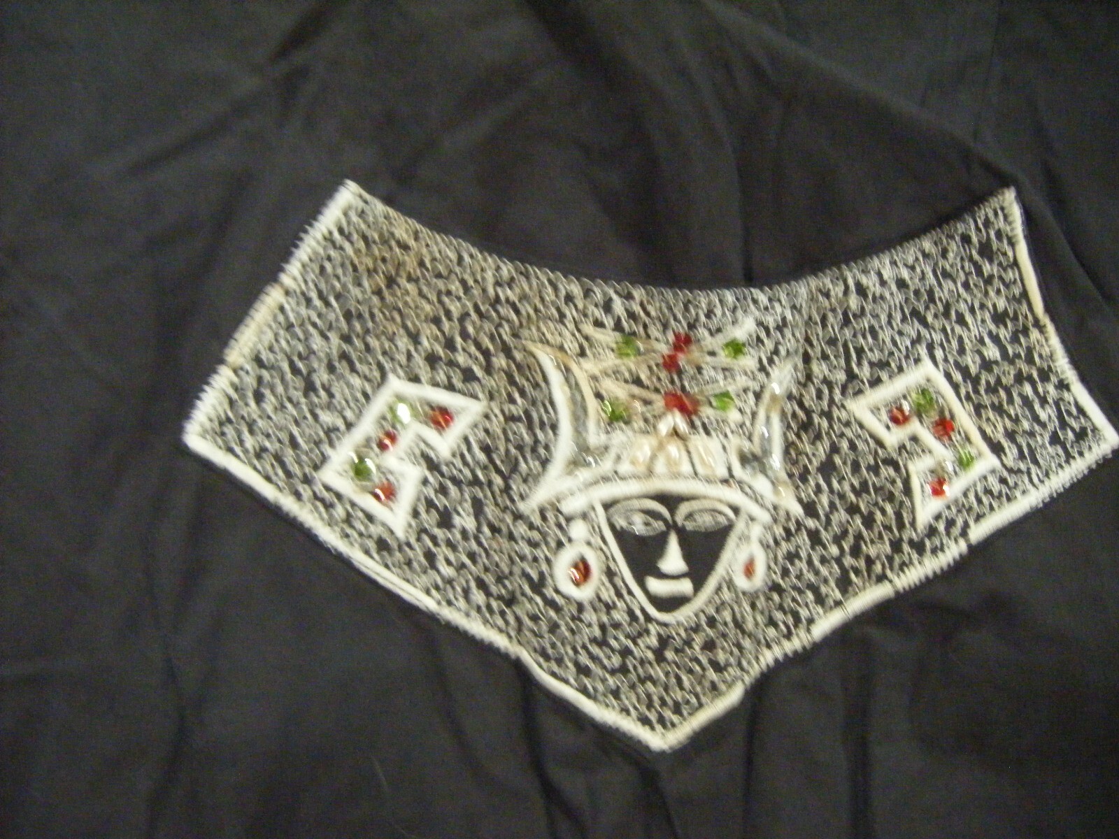 LAB-MEX Vtg 50s Black White Mayan Masks Top & Full Circle Skirt-Bust 39/Waist 28