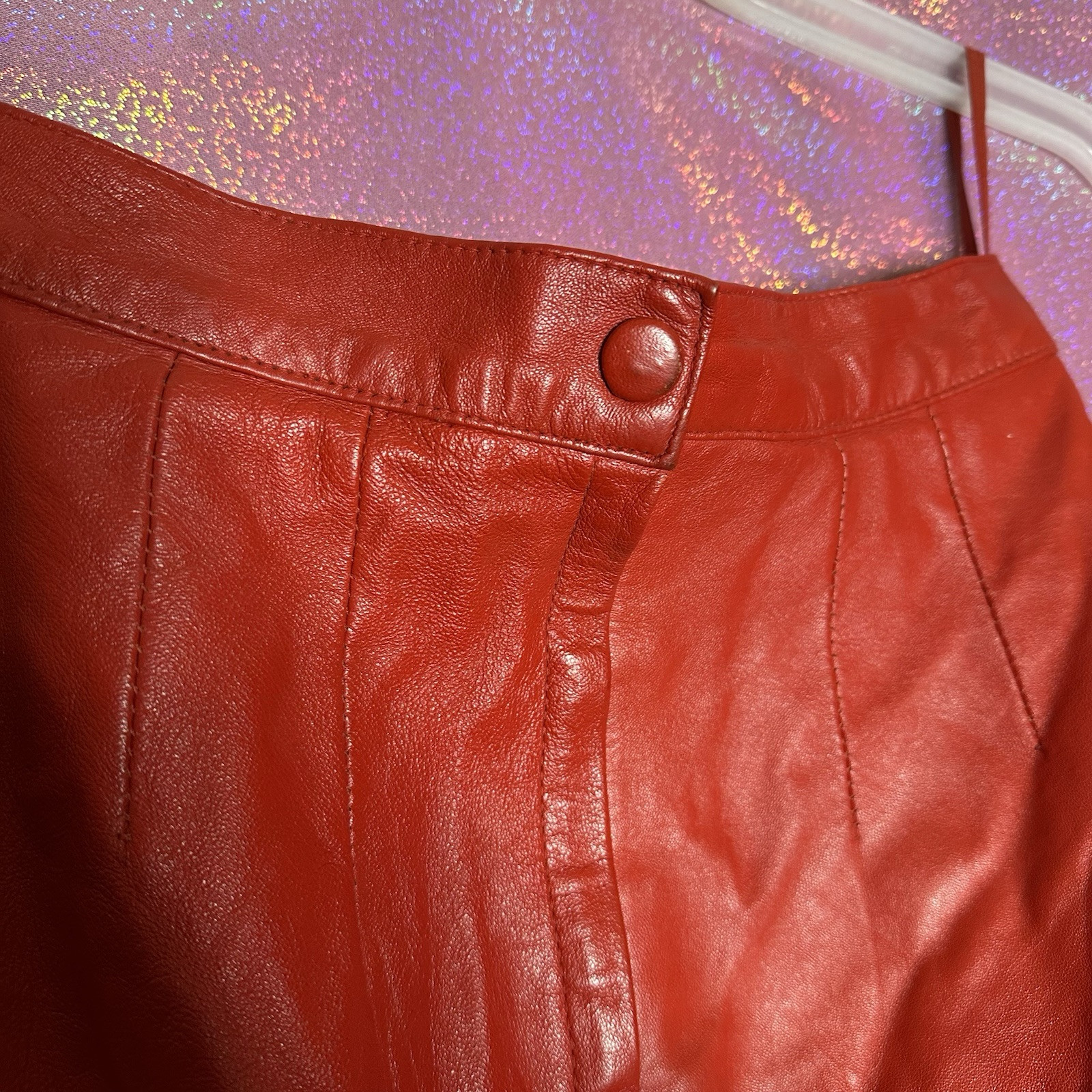 Vintage Vtg Genuine Real Leather Red Jacket Mini Skirt Power Suit 2 Piece Set