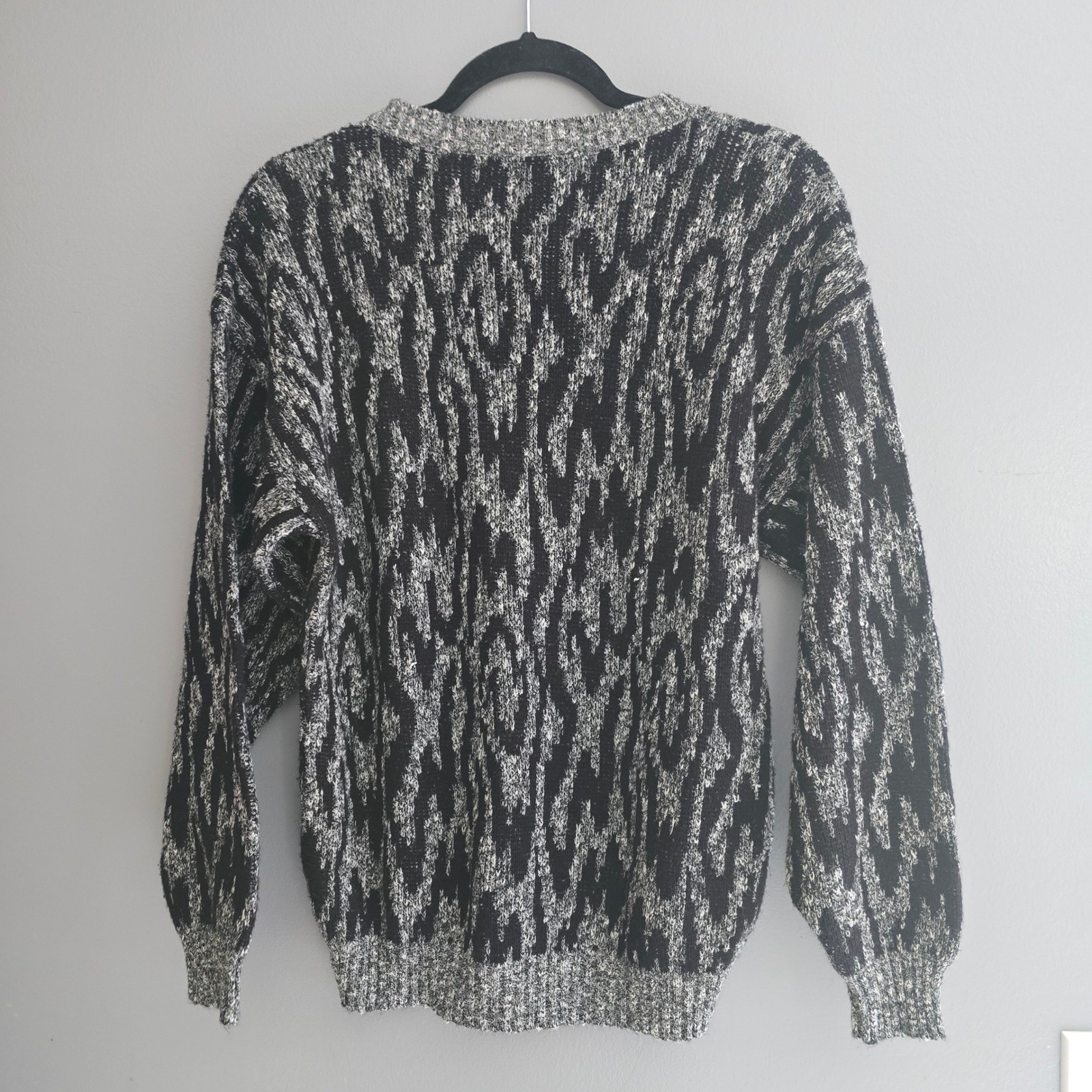 Vtg Bonnie and Bill Gene Ewing Abstract Knit Sweater Black White 80s USA Made