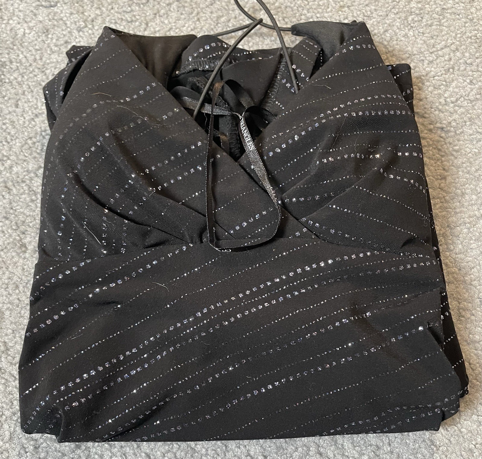 Vtg 70s Bodycon Midi Slip Dress M Metallic Black Ruched Cocktail Formal Club USA