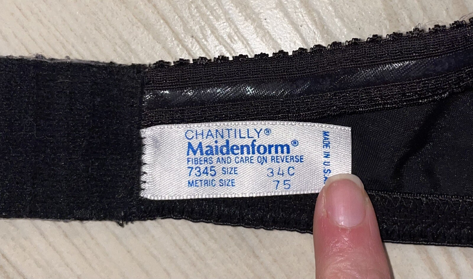 Vintage Chantilly Maidenform 7345 Strapless Bra Unlined UW Womens 34C Black