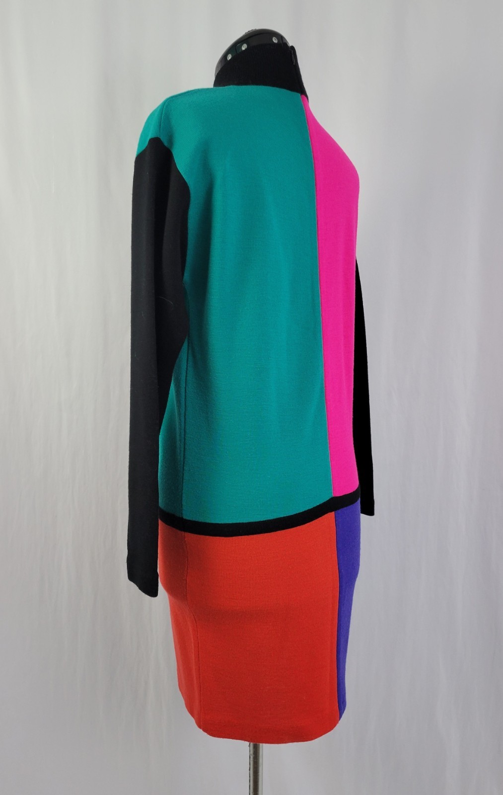 Vinatge Kathryn Conover Wool Blend Color Blocked Sweater Dress Size S