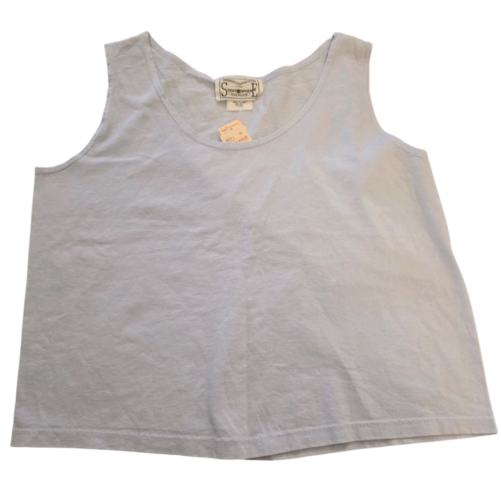 Vintage 80s Stratosphere Tank Top Preshrunk Cotton Lt Blue USA Made OSFA NWT