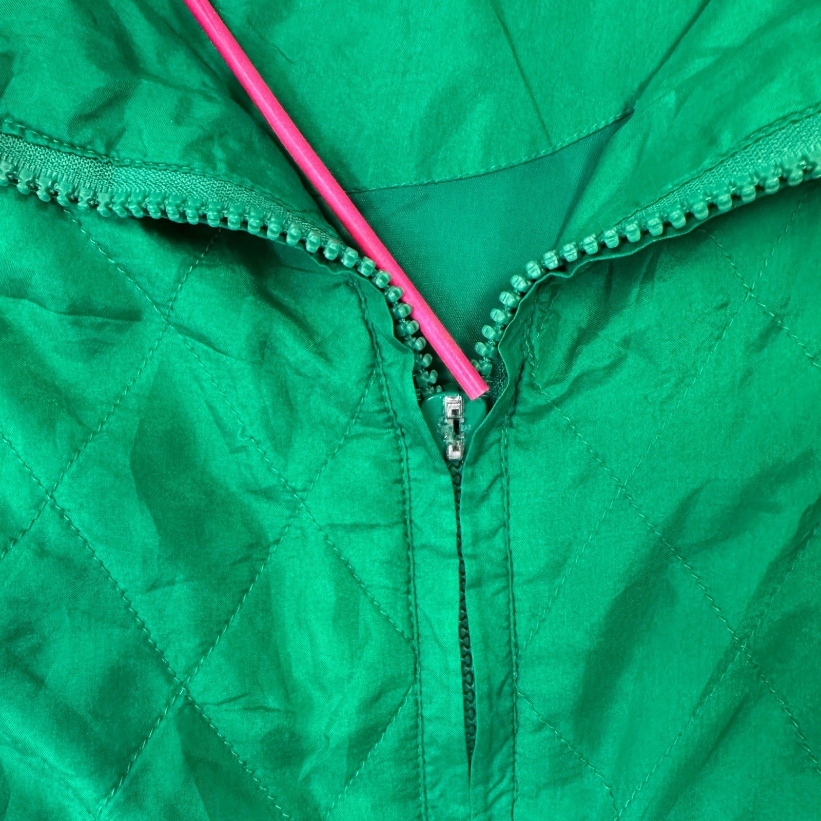 Rhoda Lynne Vintage Quilted Lining Windbreaker Large Green 100% Silk Shell