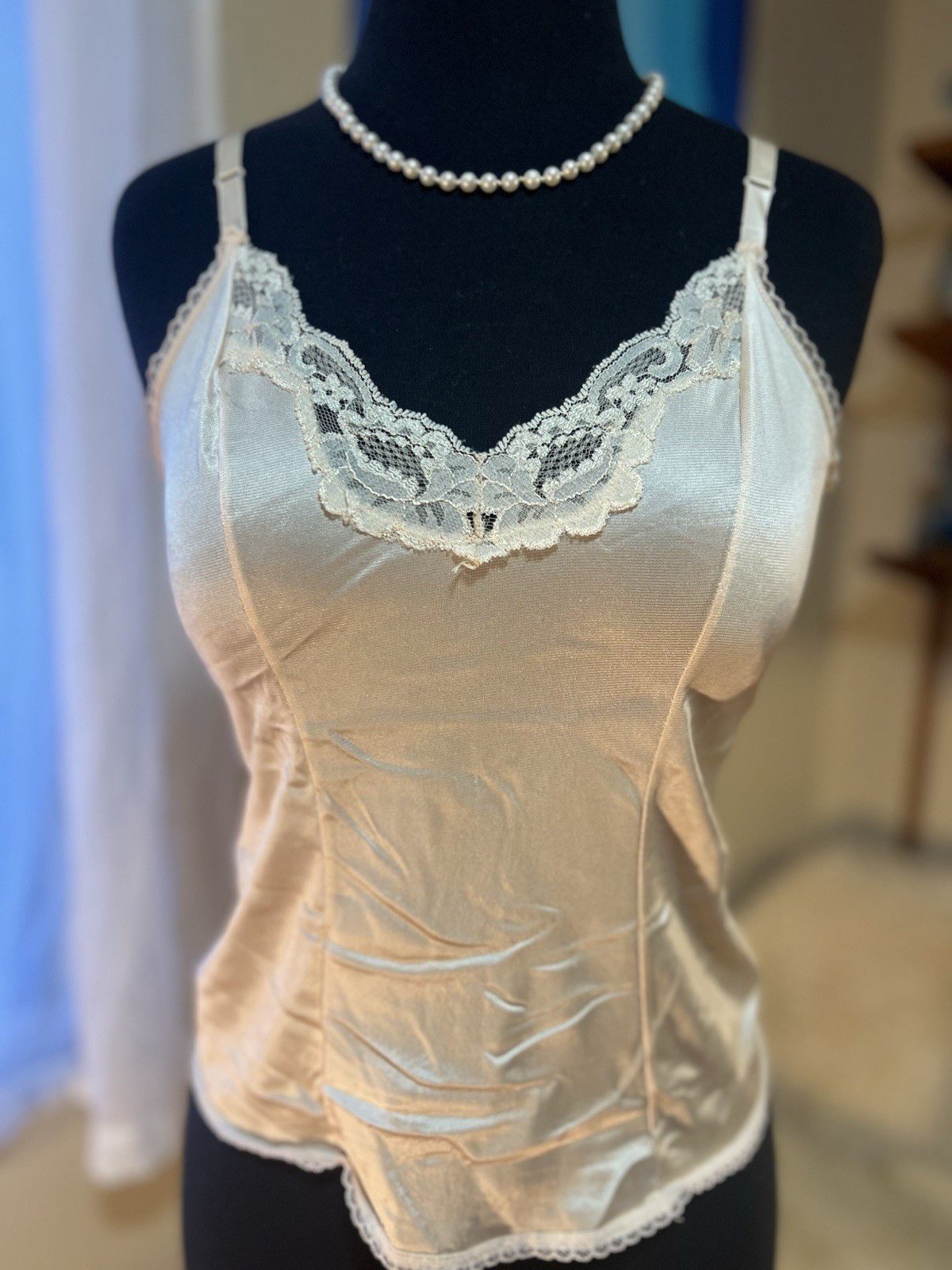 Vintage Camisole Slip Nude Champagne Silky Nylon 36 Medium