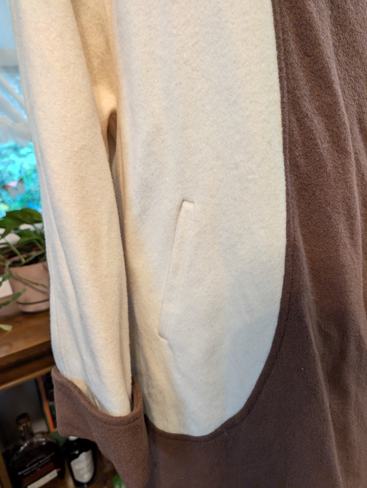 (m) SWINGING! 1960s Wool Swing Wrap Coat WINKELMAN’S Ivory Brown WOOL Vintage