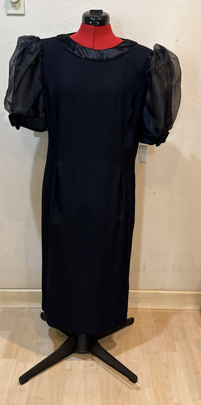 Vintage With Tag Michael Marcella Black Puff Sleeve Dress ILGWU Size 14 USA