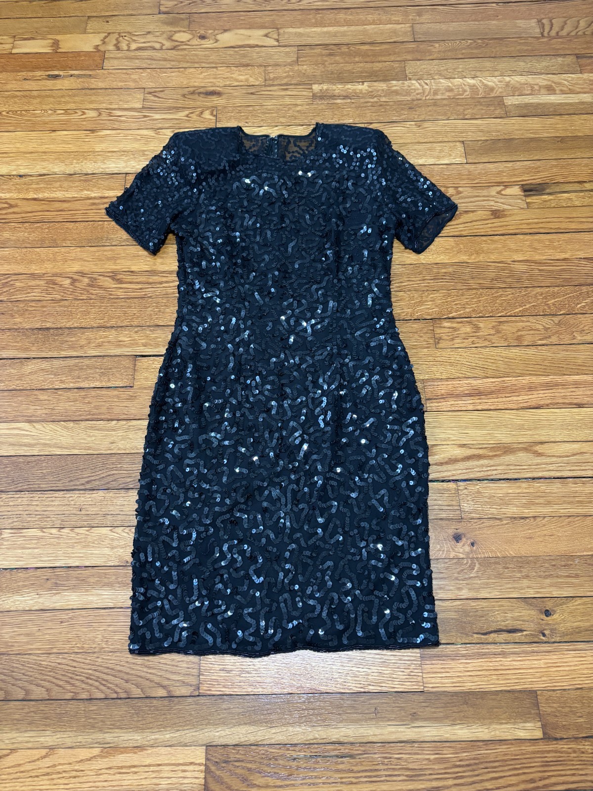 Vintage Stenay 100% Silk Black Beaded Sequin Fully Lined Party Dress Size 10