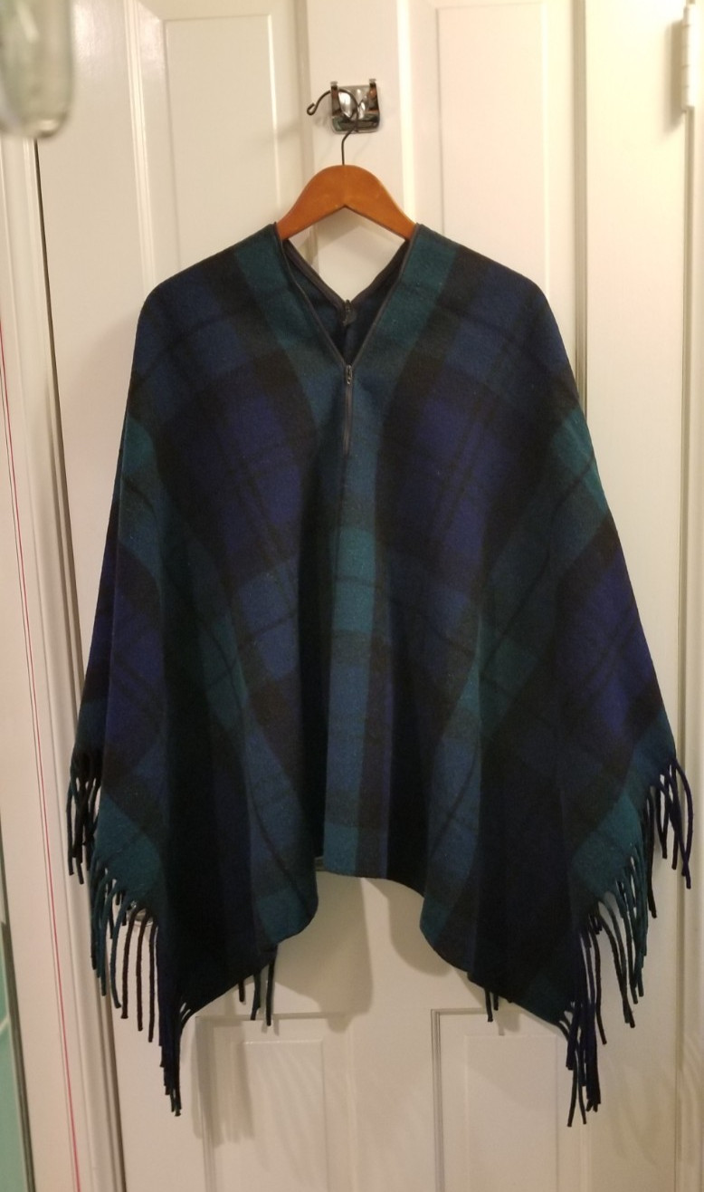 VTG Pendleton Navy Blue/Green Tartan Plaid Wool Blanket or Zip Poncho