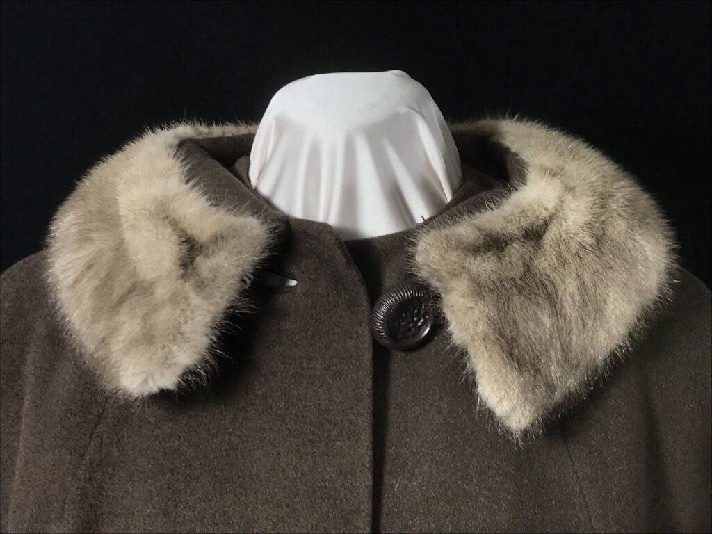 Vintage handsewn brown wool coat with blond mink collar.
