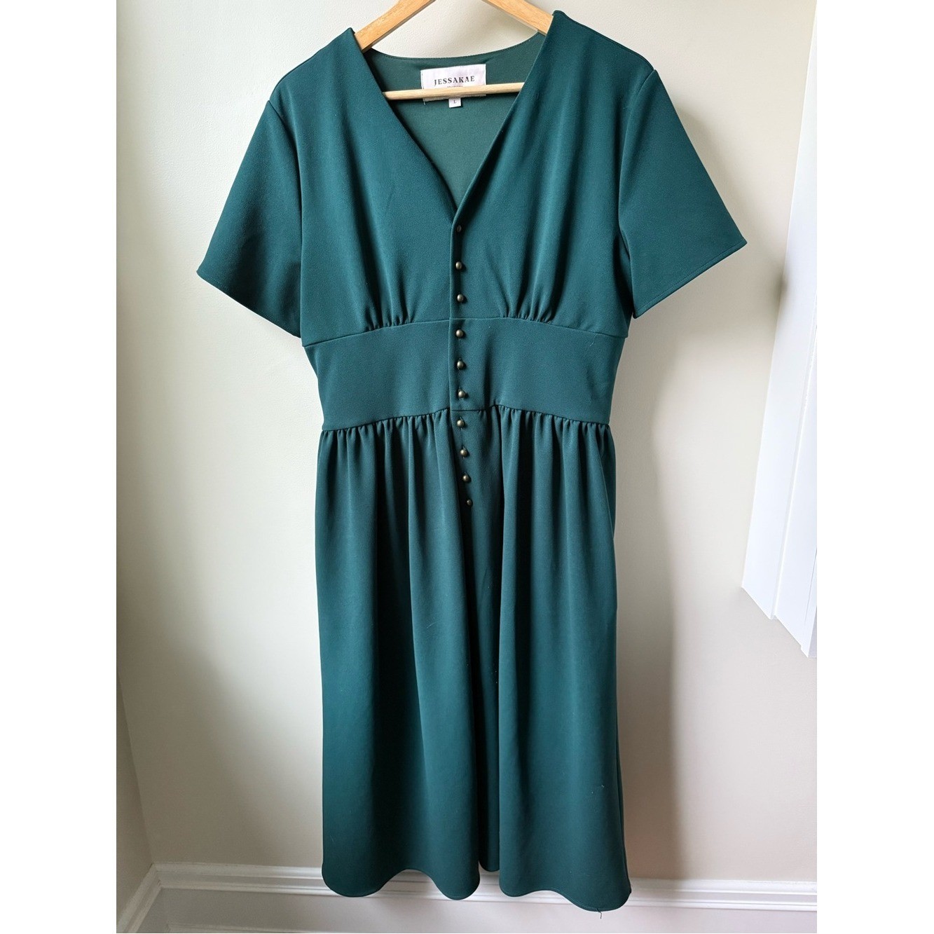 JESSAKAE COLLECTION Folklore Fit Flare Retro Green Midi Dress Timeless Classic L