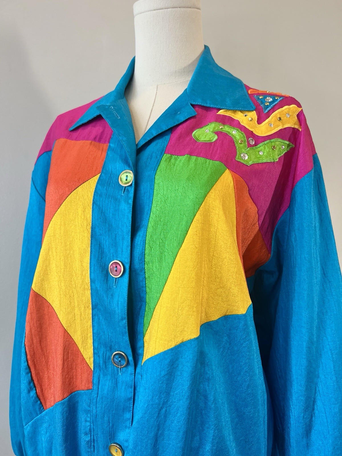 Vintage 1980s Colorblock Winderbreaker Retro Colorful Jacket Small Medium