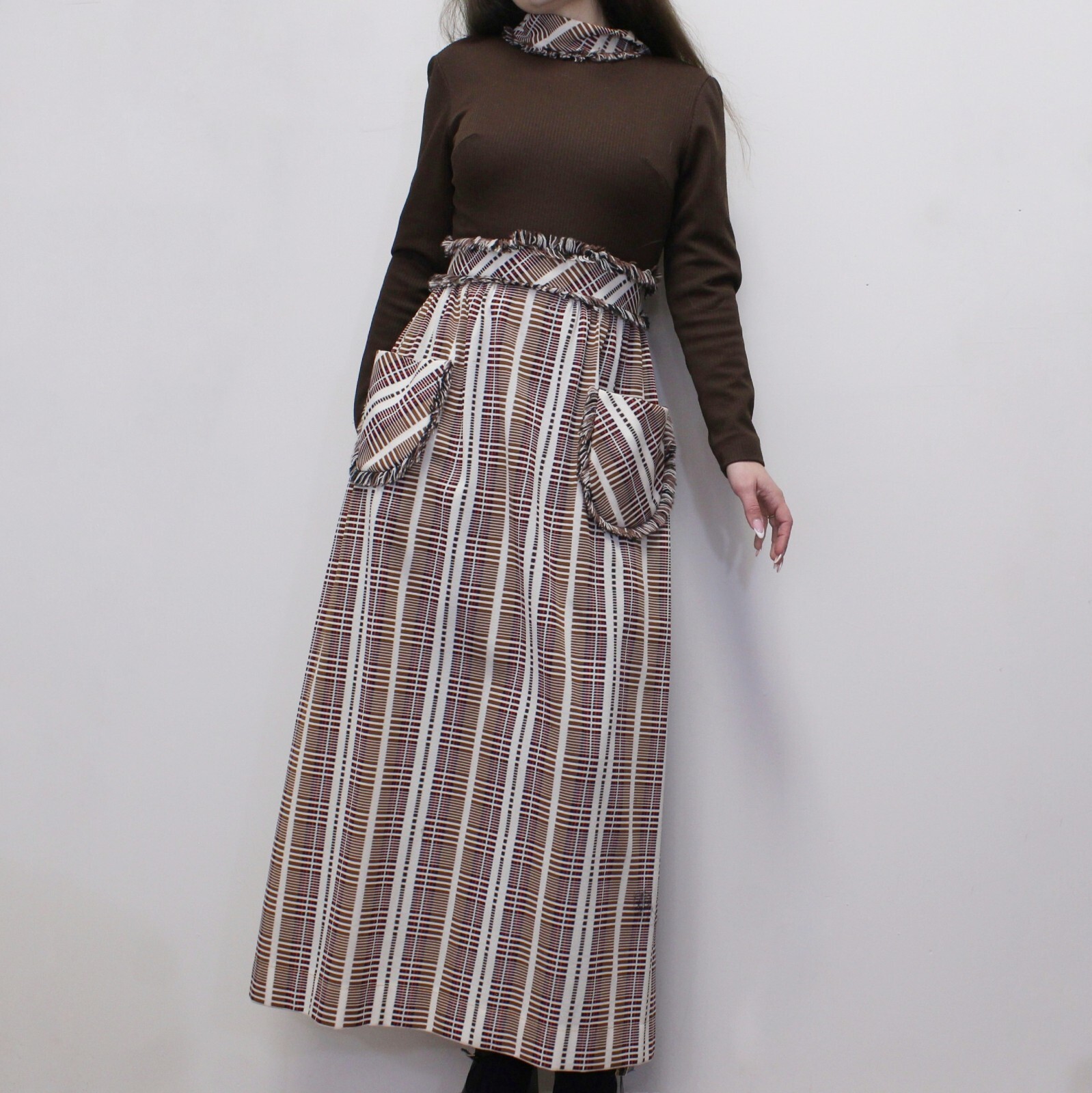 Vintage 70s Long Sleeve Maxi Dress with Mock Neck by Shady Lane