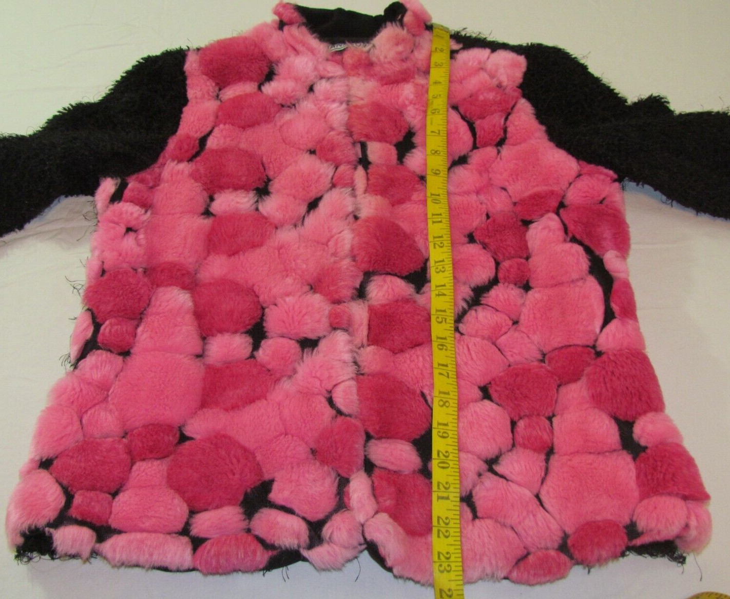 Vintage Hanalori Size Small Faux Fur Jacket Light Weight USA Made Black/Pink