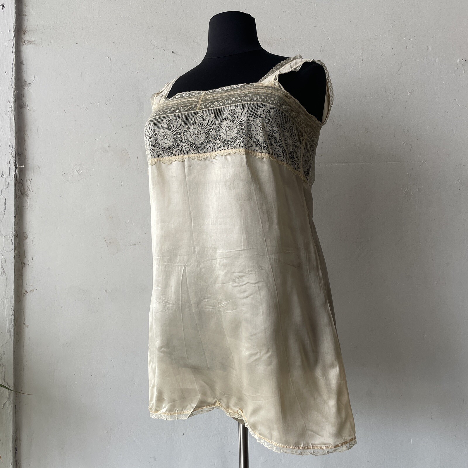Antique VOLUP 1920s – 1930s Silk Step In Button Up Crotch Teddy Dress Slip XXL