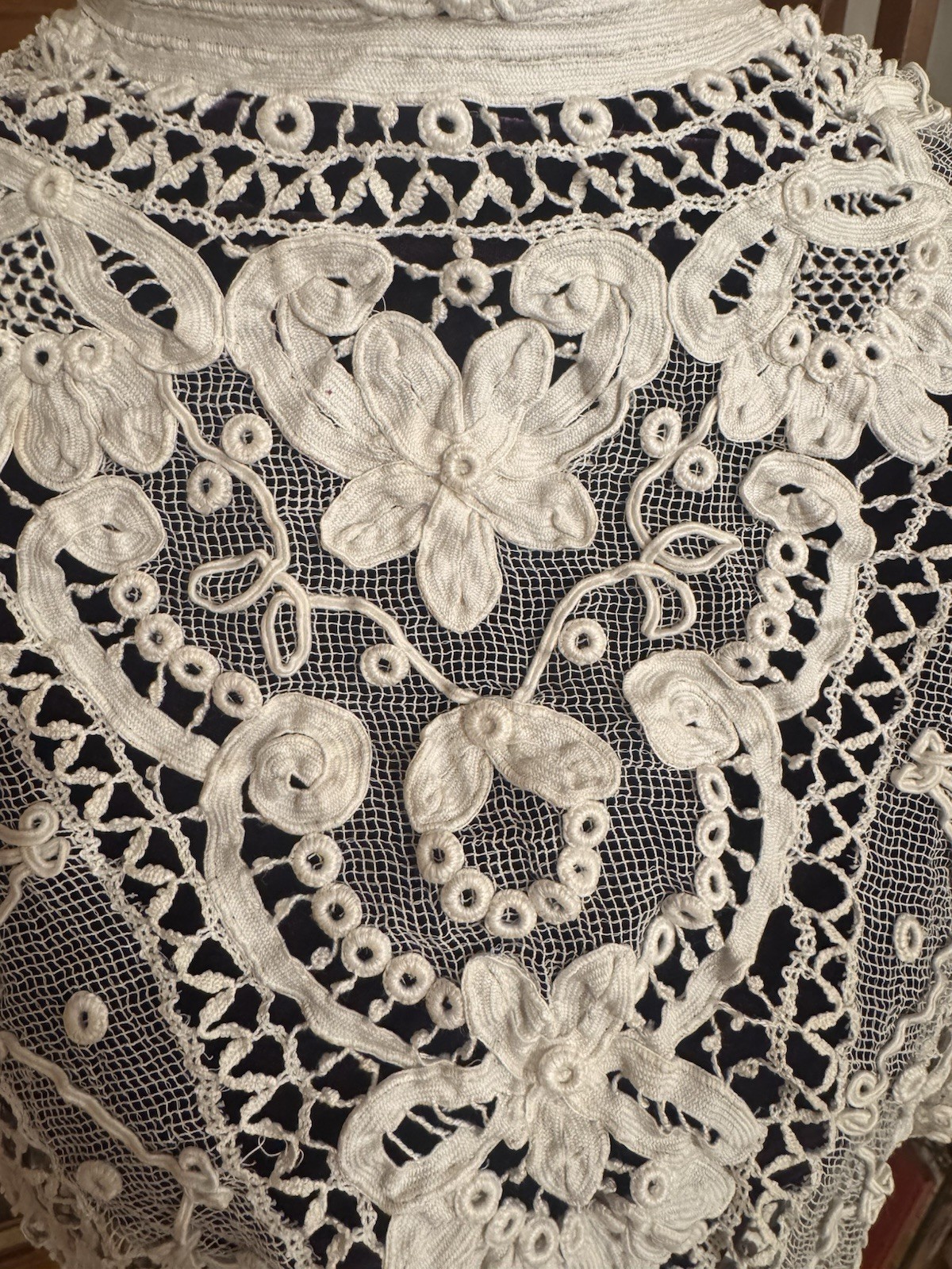 Antique Edwardian Irish Crochet Lace Jacket c 1905 Handmade White Blouse Top VGC