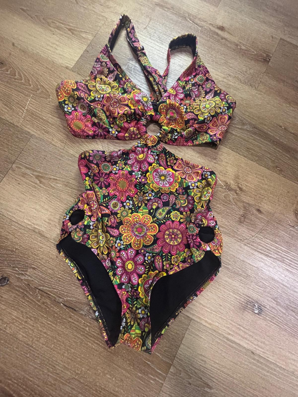 Vintage 60s Cole Of California Multicolored Blue Bathing Suit Size 10 Large NWT