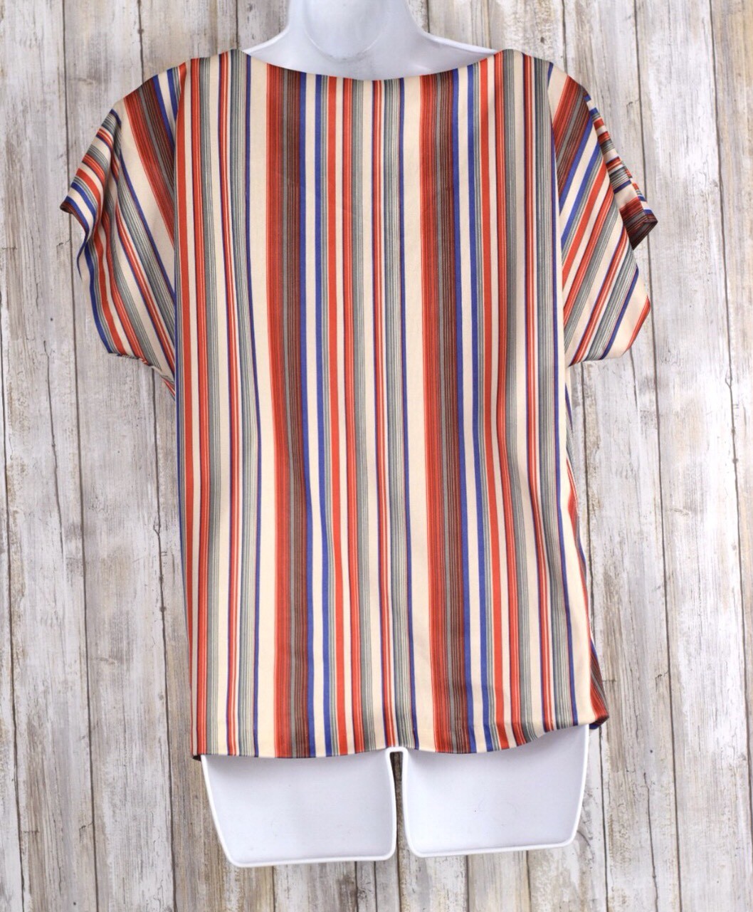 Vintage Rhoda Lee Short Sleeve Multi Color Stripe Shirt Size 12