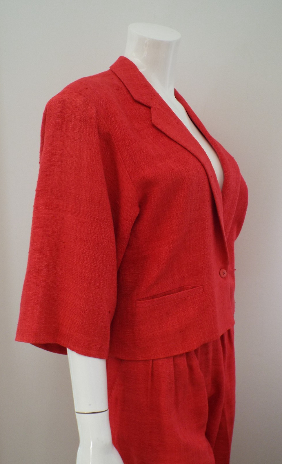 Vintage 1980s KENZO Red Silk Suit Cropped Blazer Jacket & Pleated Pants 38 Small