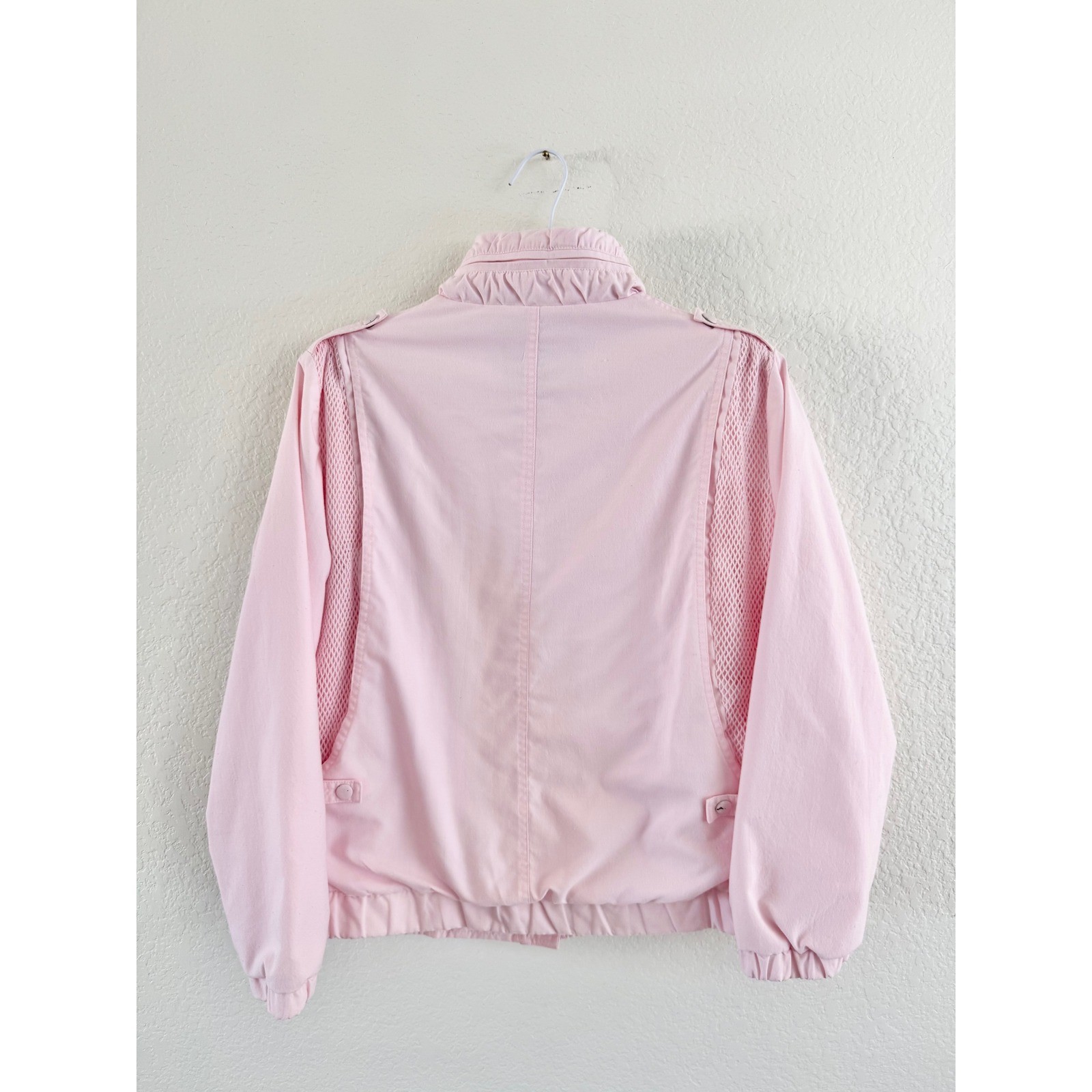 Izzi Vintage Jacket Womens Medium Pink Mesh Panel Shoulder Pad Utility Bomber