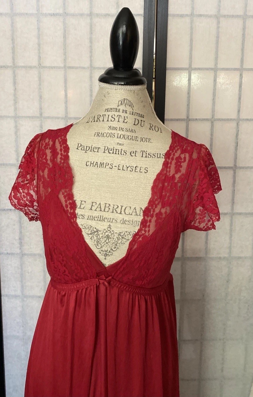 Vintage 50/60s ILGWU (USA) Mauve-Red Maxi Gown & Robe Set-M Luxurious Romantic