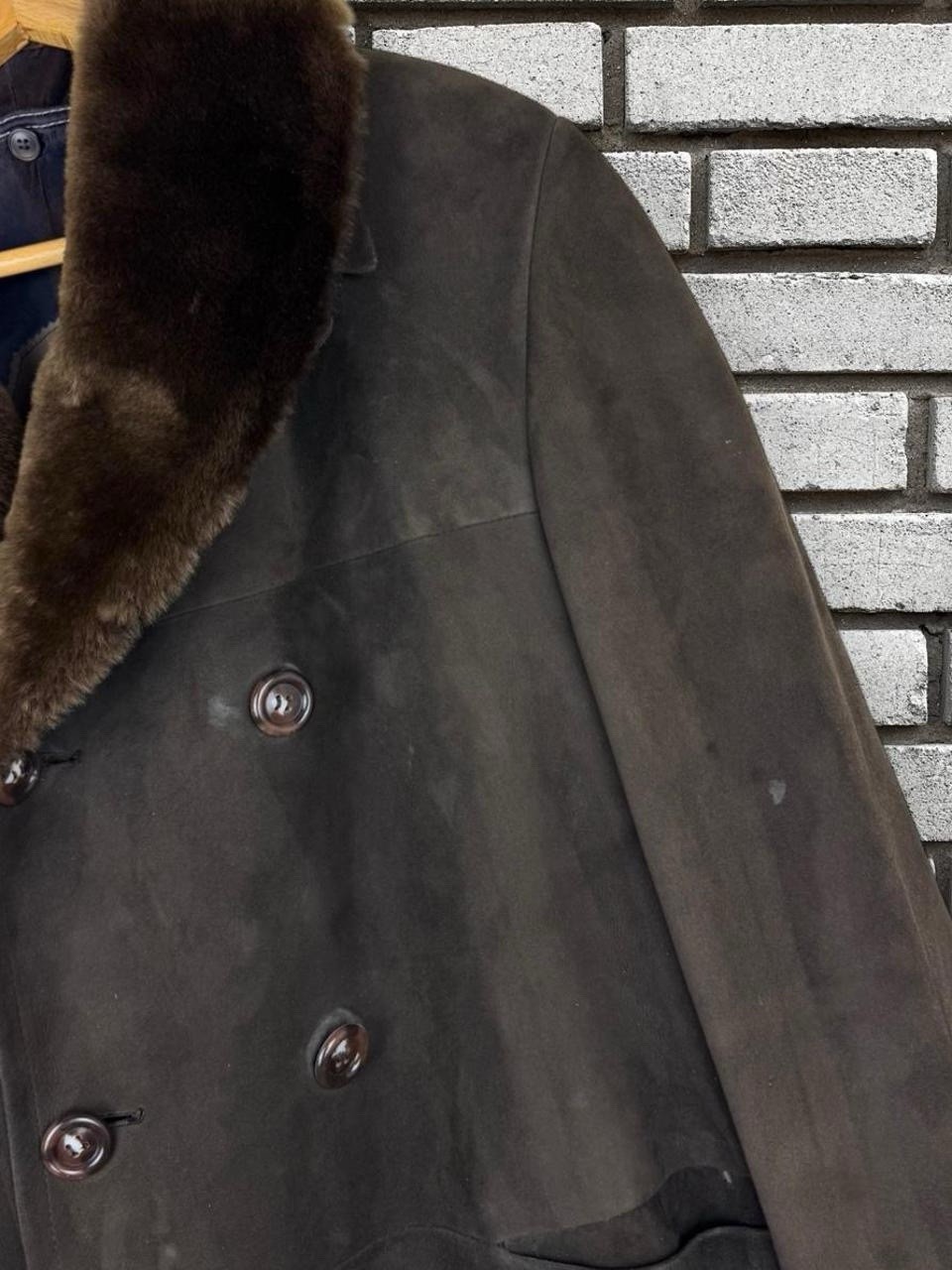 Vintage 70’s 80’s Cortefiel Suede Leather Faux Fur Shearling Brown Trench Coat
