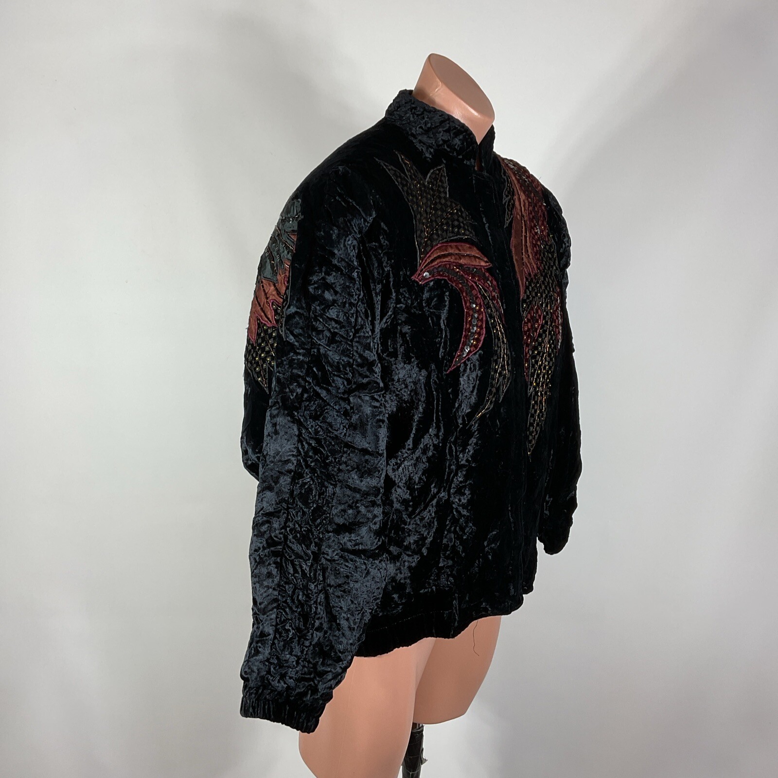 Judith Ann Creations VTG 80s Beaded Sequin quilted crushed velvet bomber jacket