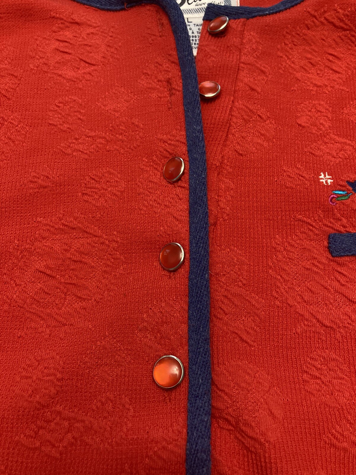 Red Snap Pullover Large Vintage 90s Grandma core Embroidered Flower Blast Blues