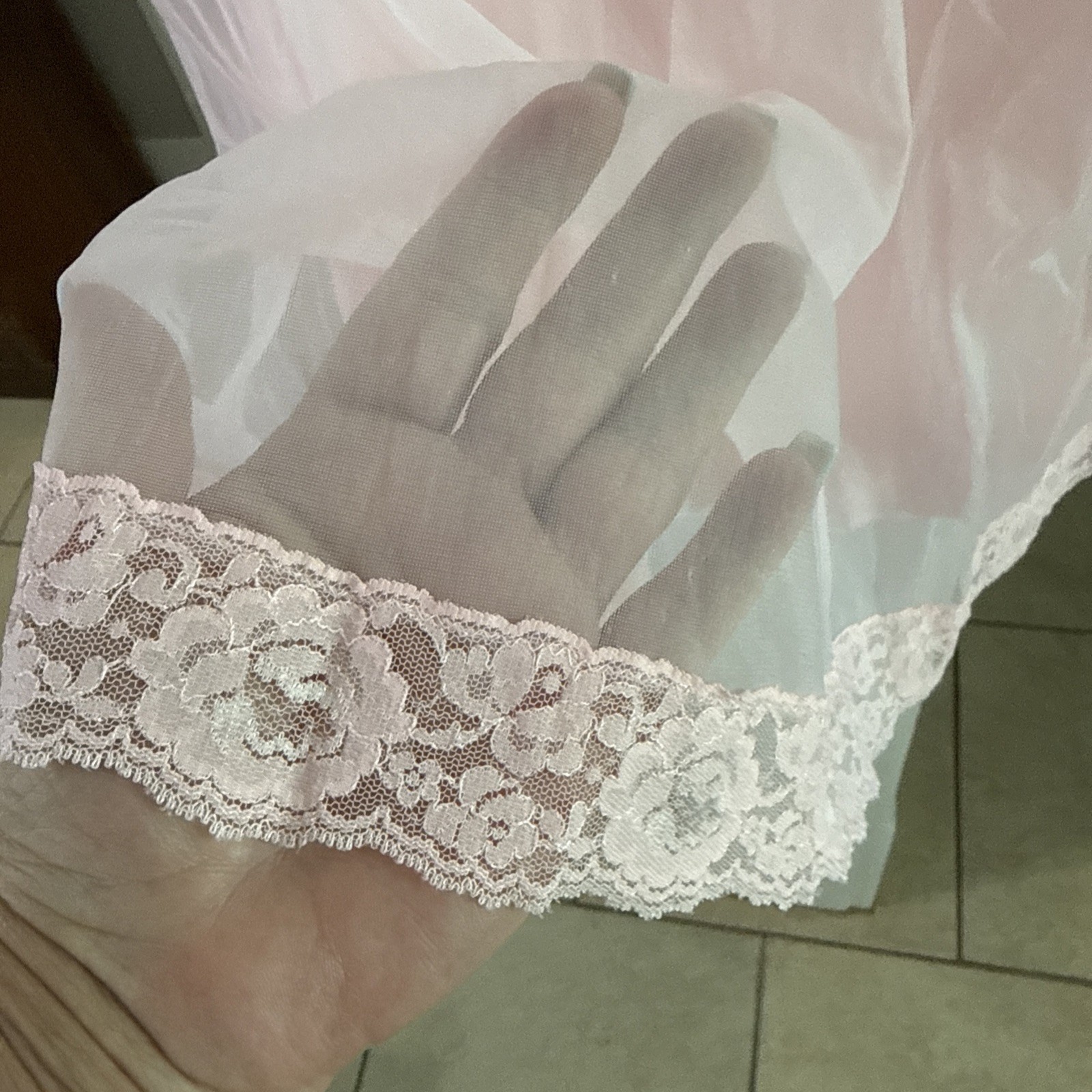 Lorraine Pink Layered Chiffon Lace Satin Babydoll Nightgown S Romantic 1960s
