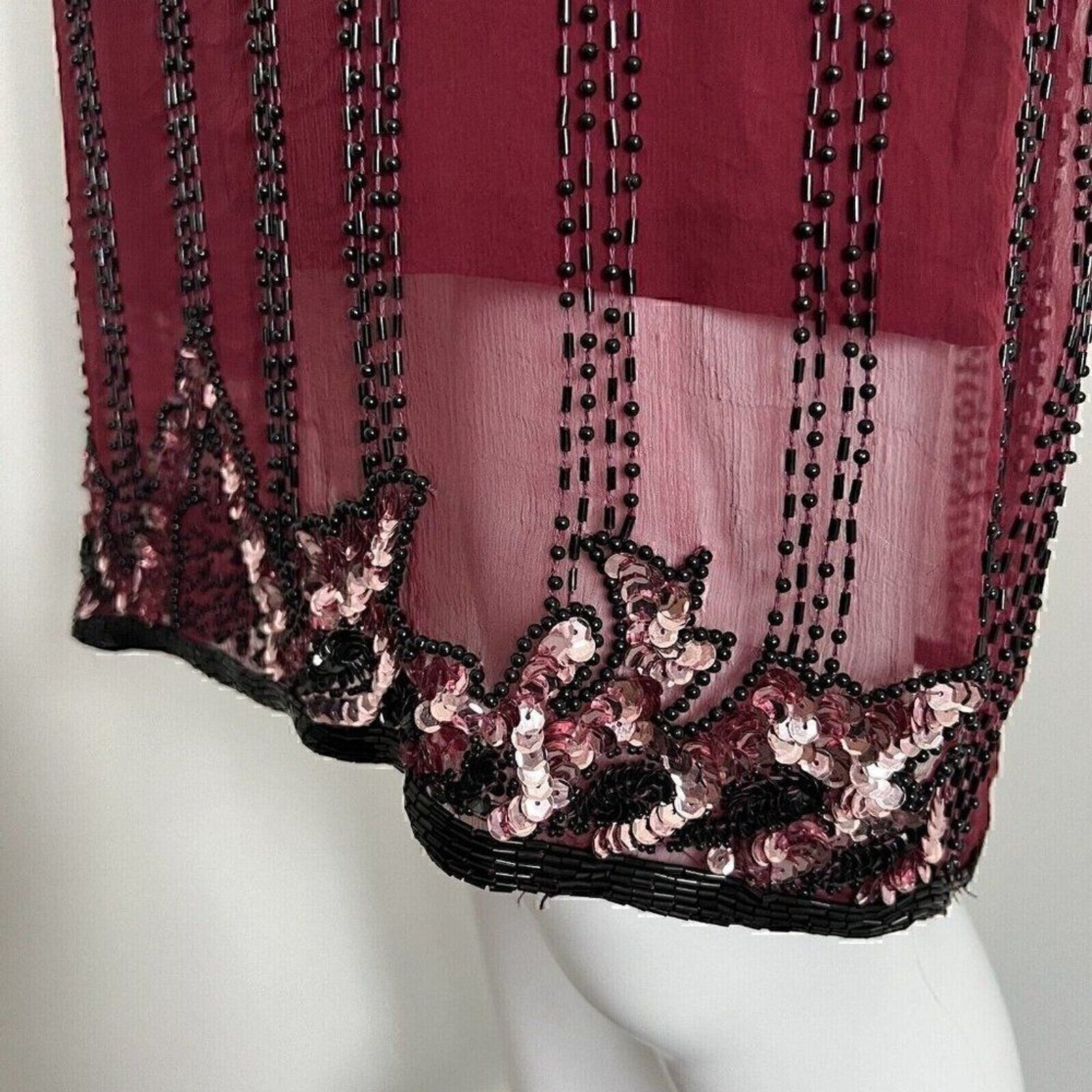Vintage 90s Jennifer by KVM Party Dress Size M Cranberry Sequin Embroidered Silk