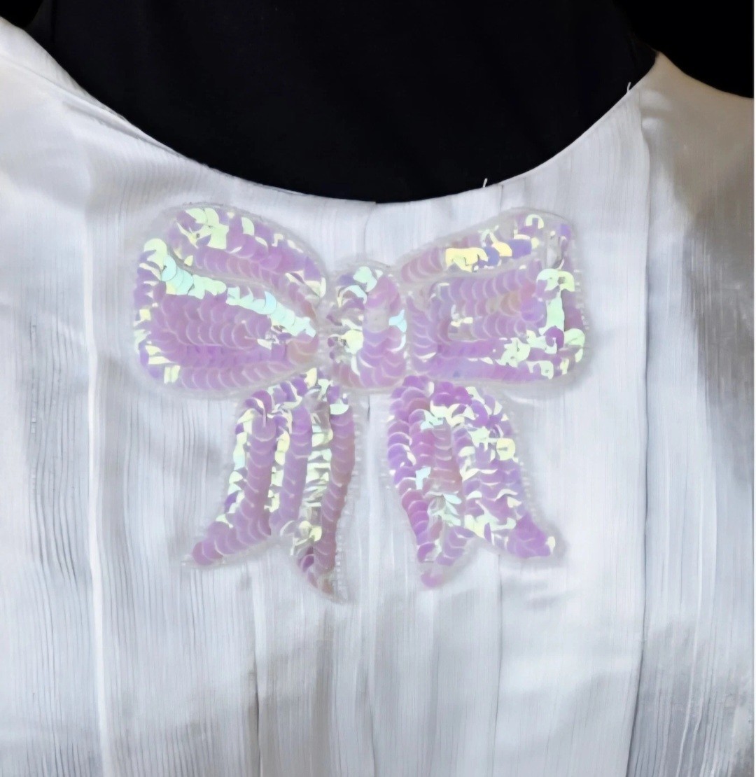 1980s NOTATIONS SILKY POLYESTER LONG SLEEVE BLOUSE w/Pink Sequined Bow Size 16