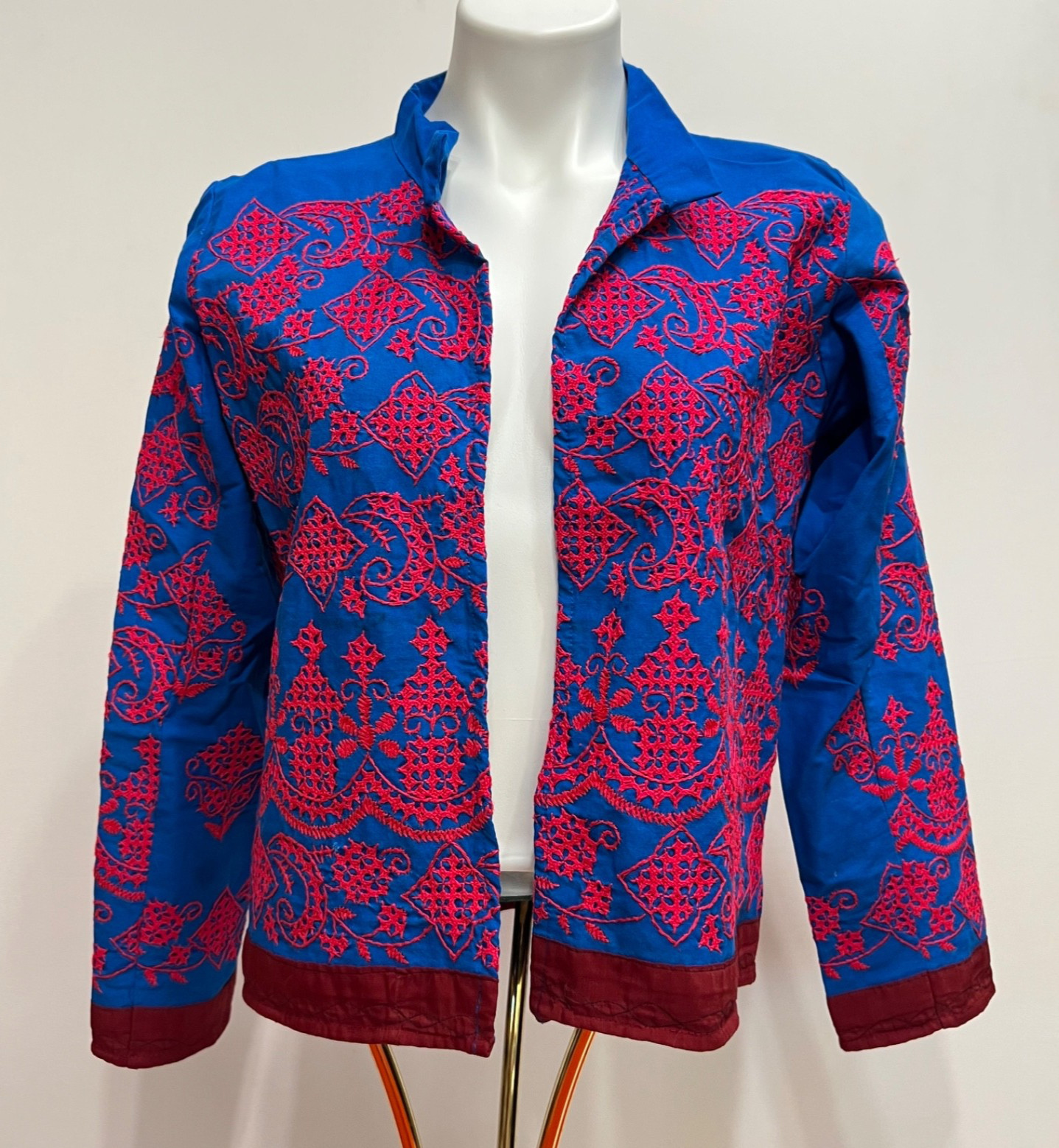 Vintage Embroidered Boho Open Front Jacket Sz Small Colorful Statement Piece