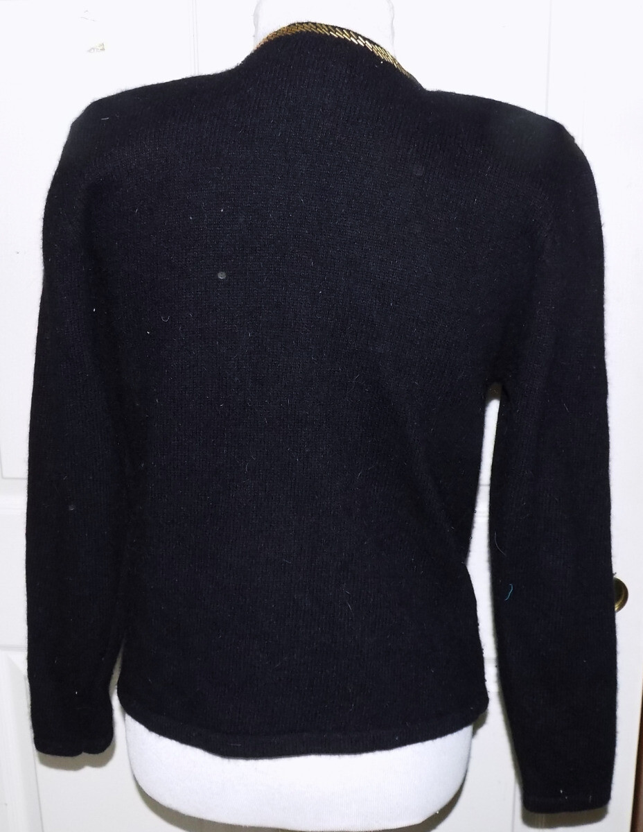 Vintage 80s Black Lambswool Angora Christmas Sweater Sequins Justine Todd M B34